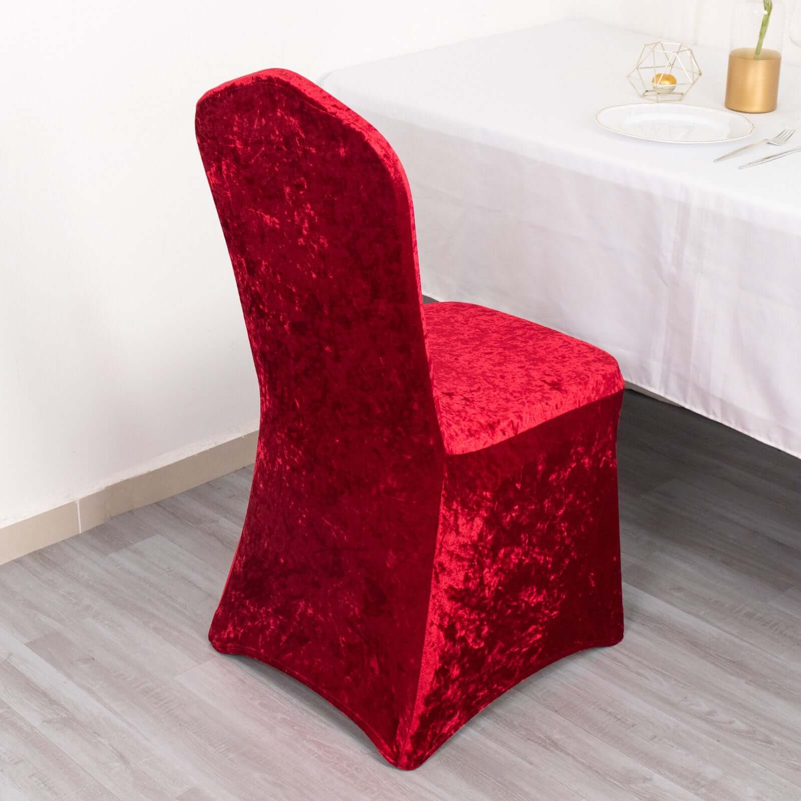 Crushed Velvet Spandex Stretch Banquet Chair Cover 190GSM Red - Fitted with Foot Pockets - Image 6