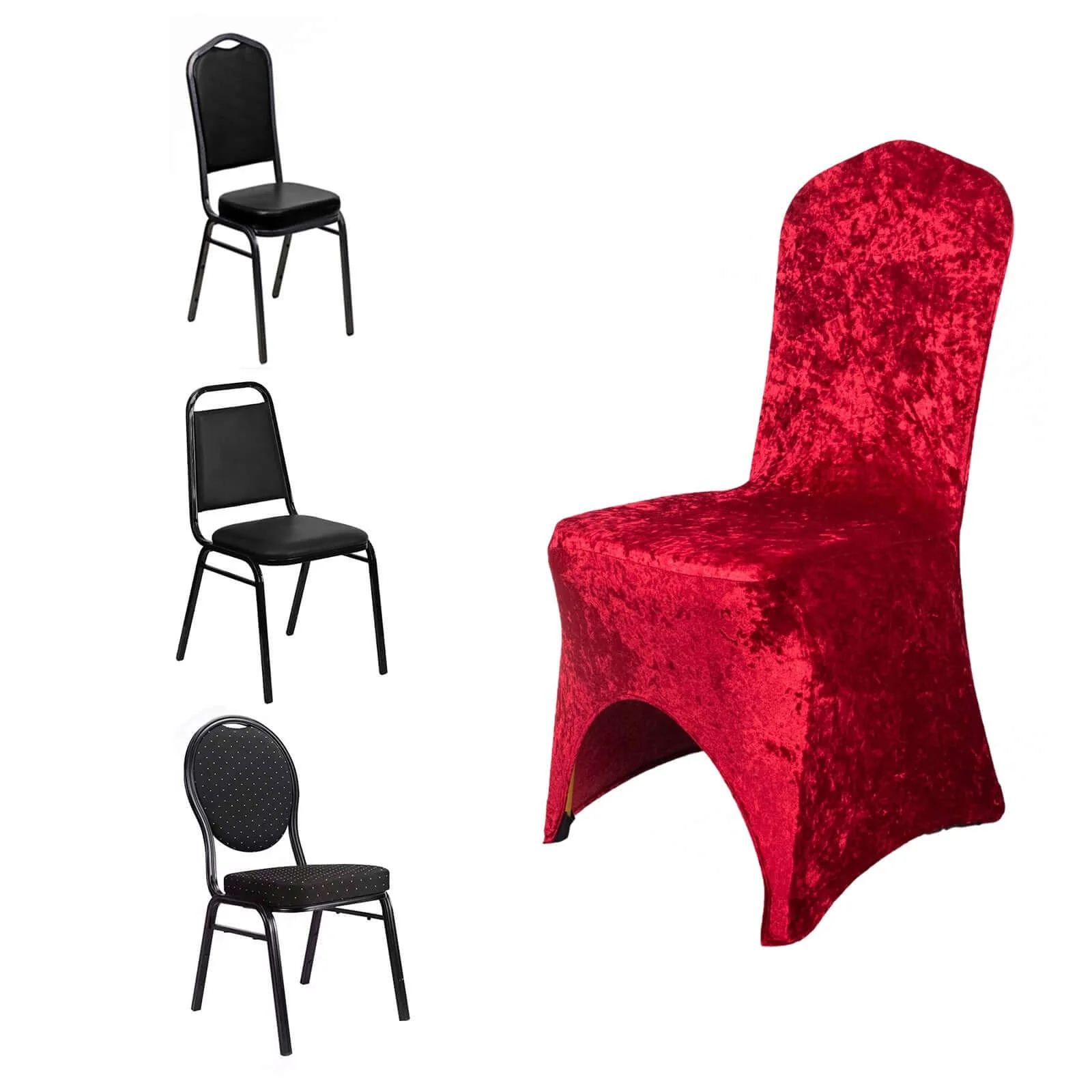 Crushed Velvet Spandex Stretch Banquet Chair Cover 190GSM Red - Fitted with Foot Pockets - Image 8