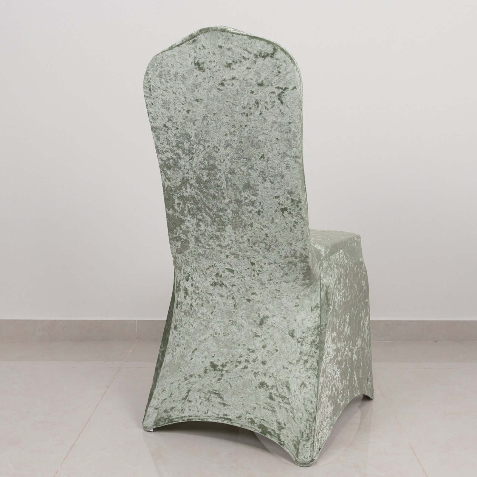 Crushed Velvet Spandex Stretch Banquet Chair Cover 190GSM Sage Green - Fitted with Foot Pockets - Image 2