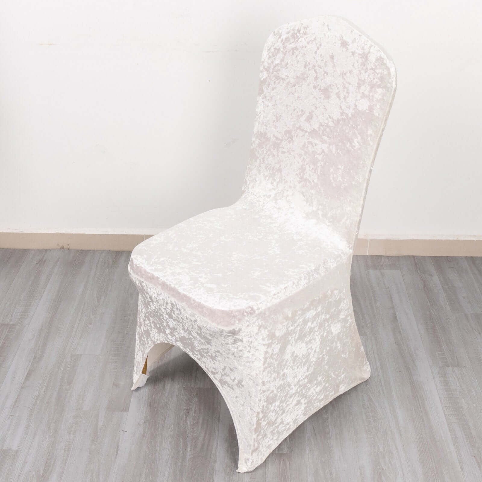 Crushed Velvet Spandex Stretch Banquet Chair Cover 190GSM White - Fitted Slipcover with Foot Pockets for Weddings - Image 3