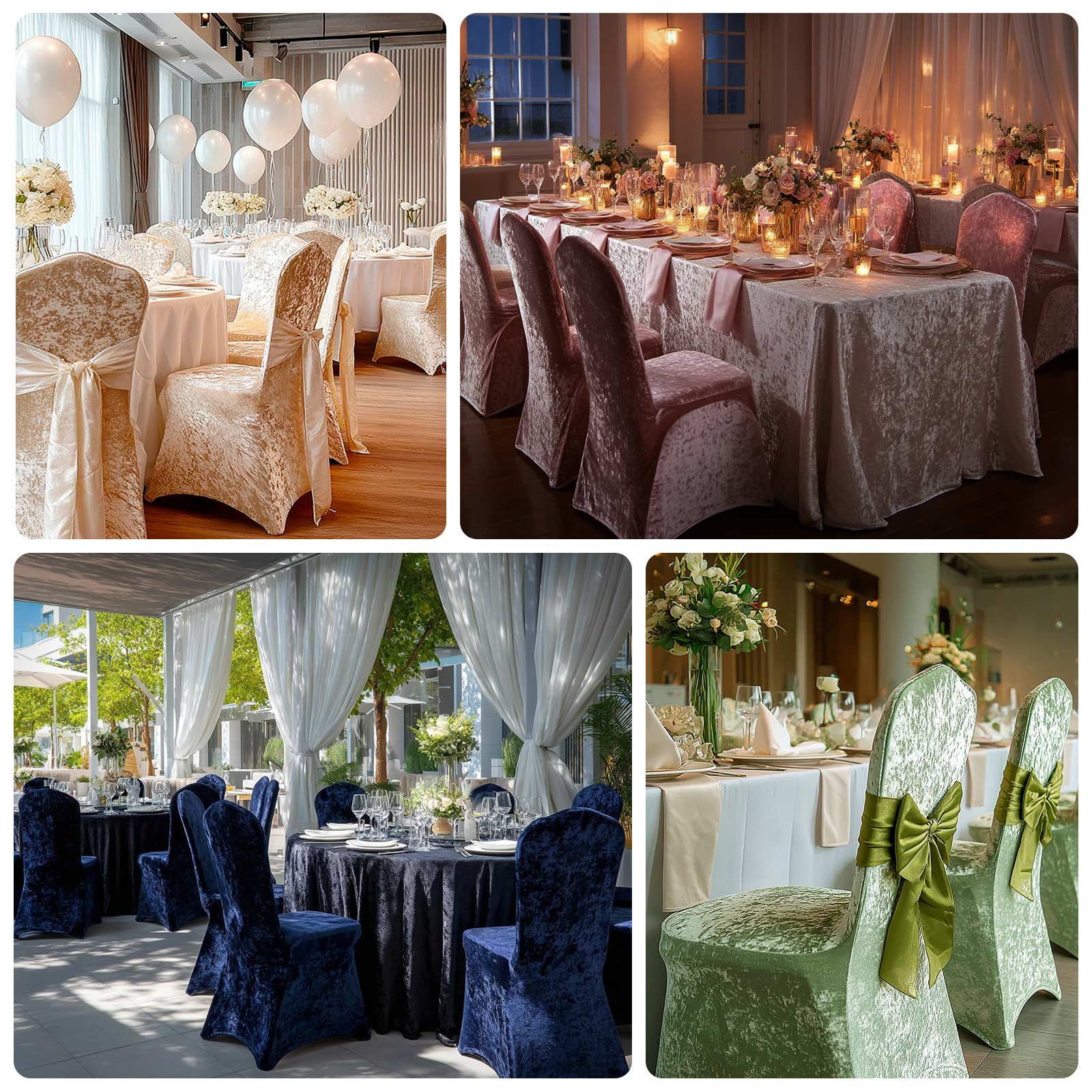 Crushed Velvet Spandex Stretch Banquet Chair Cover 190GSM White - Fitted Slipcover with Foot Pockets for Weddings - Image 5