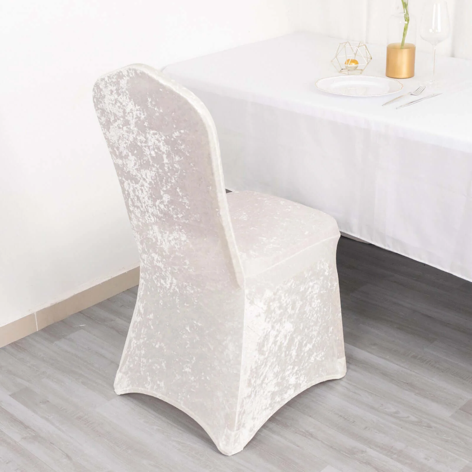 Crushed Velvet Spandex Stretch Banquet Chair Cover 190GSM White - Fitted Slipcover with Foot Pockets for Weddings - Image 6