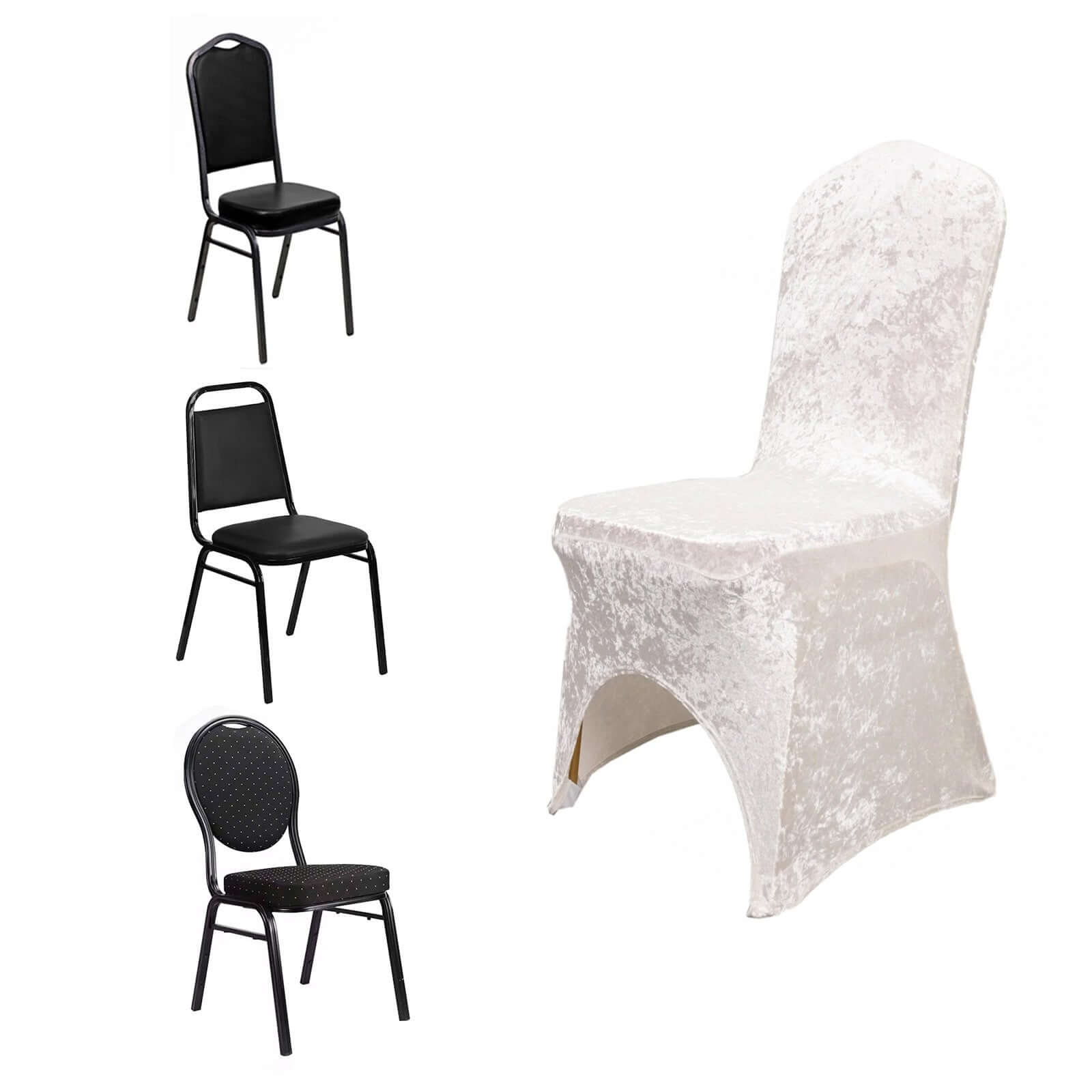 Crushed Velvet Spandex Stretch Banquet Chair Cover 190GSM White - Fitted Slipcover with Foot Pockets for Weddings - Image 8