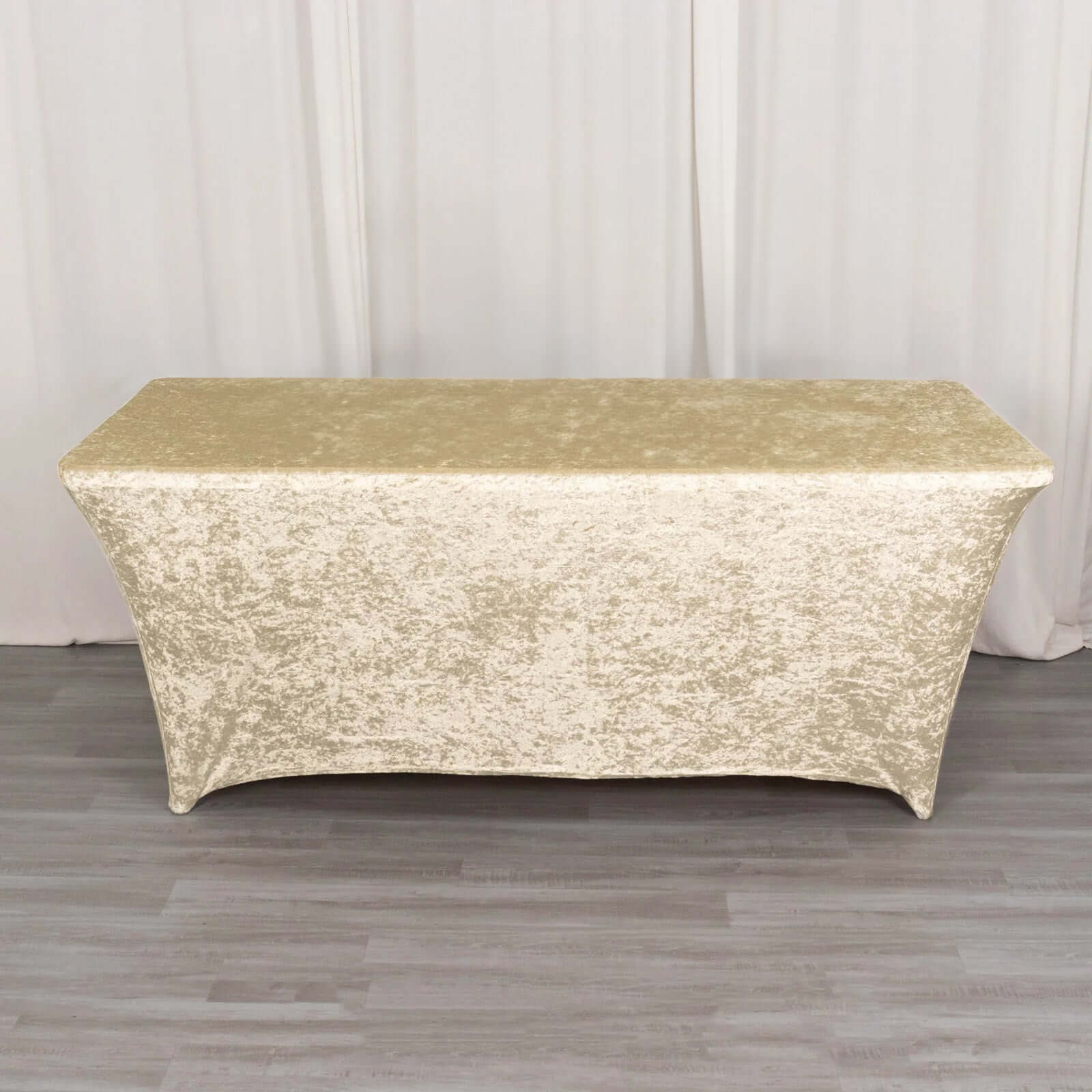 Crushed Velvet Stretch Rectangular Table Cover 6ft Beige - Wrinkle-Free Tablecloth