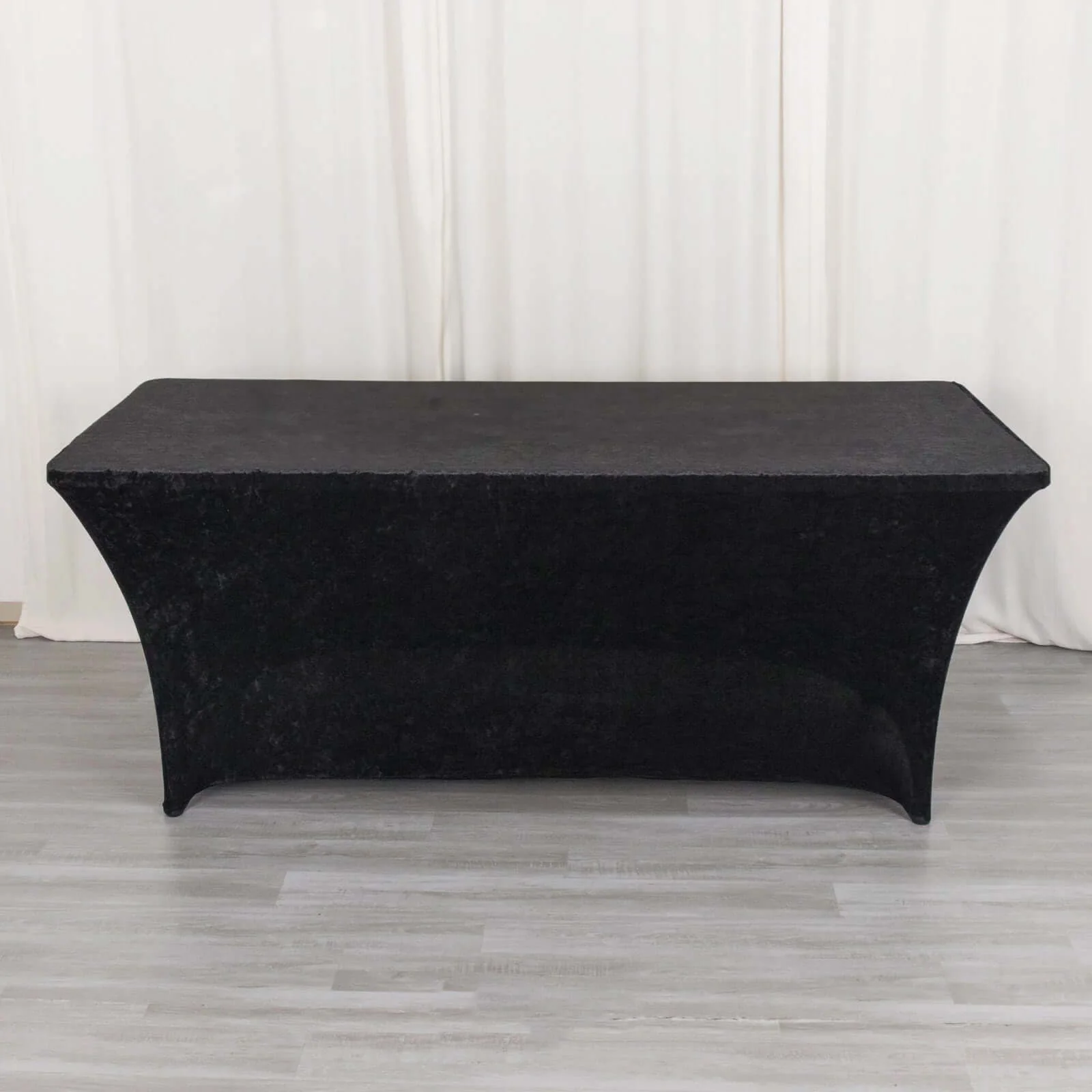Crushed Velvet Stretch Rectangular Table Cover 6ft Black - Wrinkle-Free Tablecloth