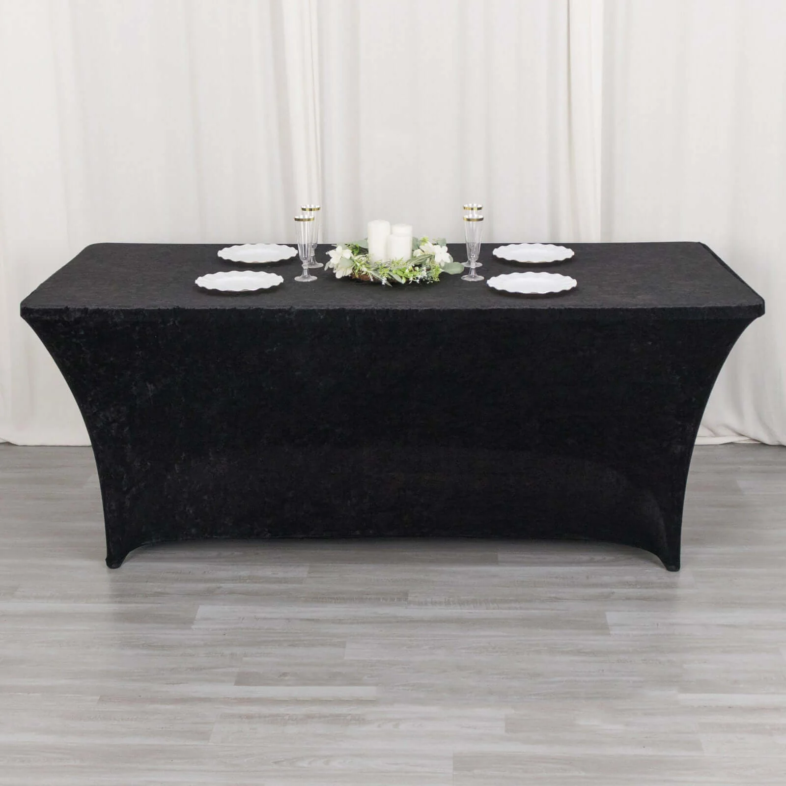 Crushed Velvet Stretch Rectangular Table Cover 6ft Black - Wrinkle-Free Tablecloth - Image 10