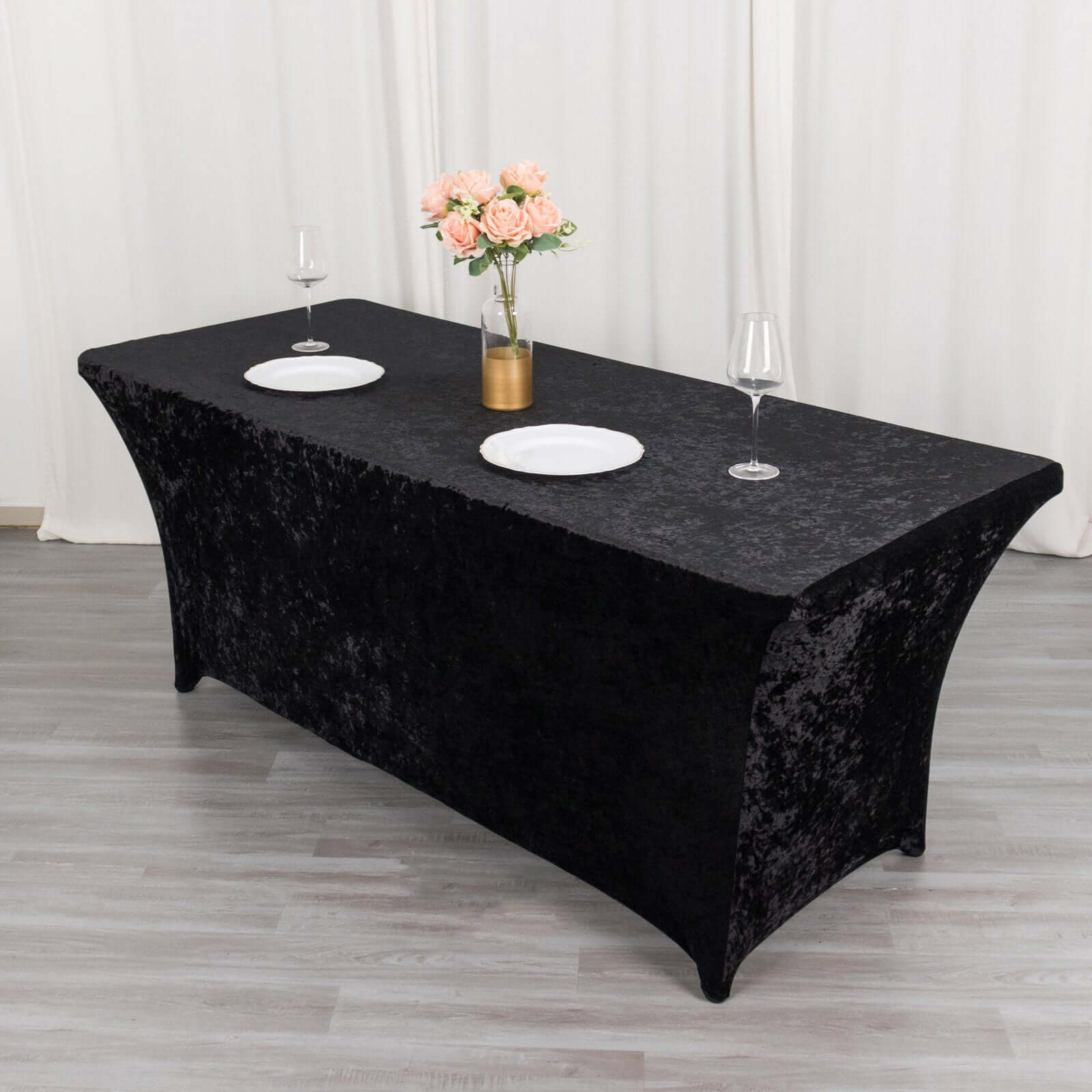 Crushed Velvet Stretch Rectangular Table Cover 6ft Black - Wrinkle-Free Tablecloth - Image 3