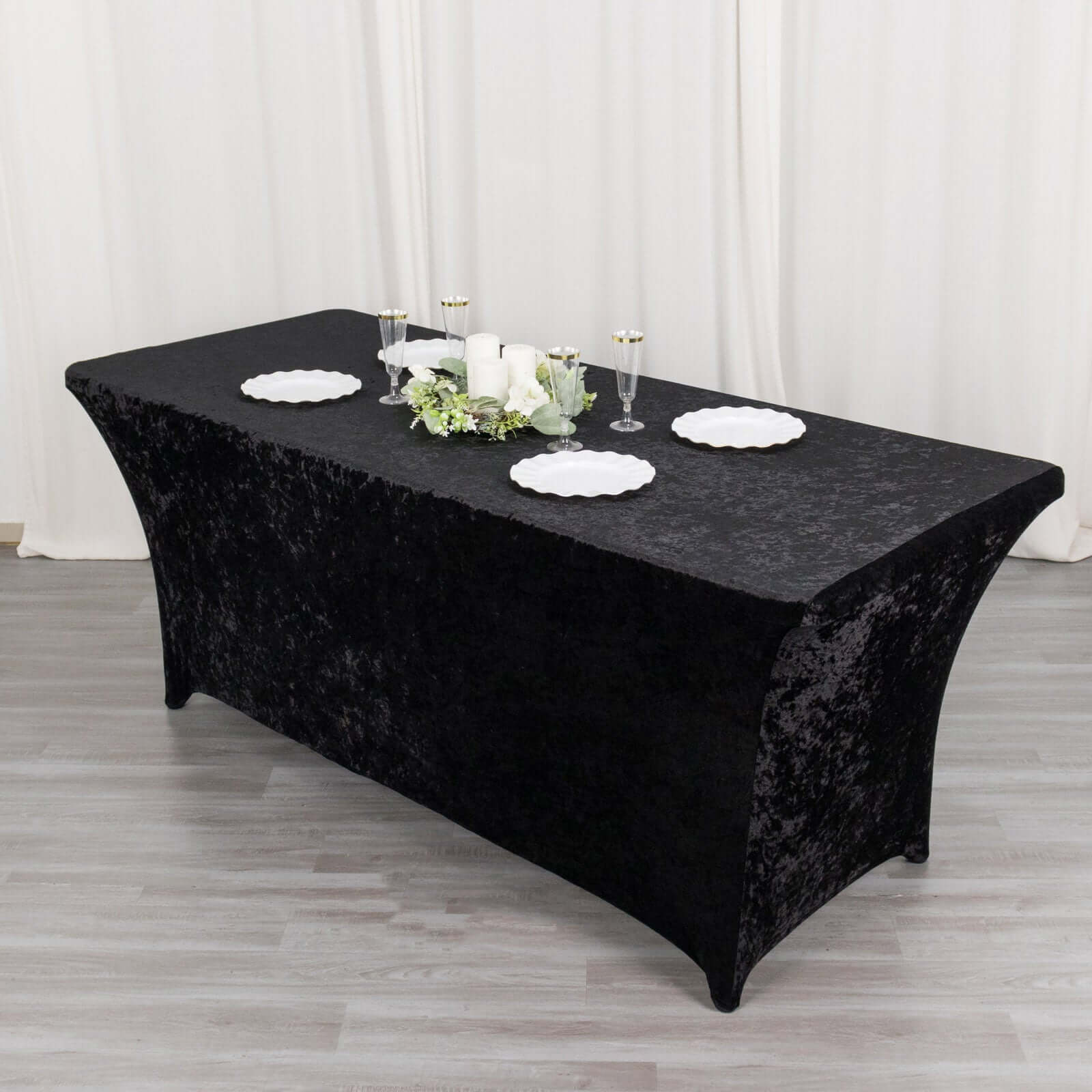 Crushed Velvet Stretch Rectangular Table Cover 6ft Black - Wrinkle-Free Tablecloth - Image 6