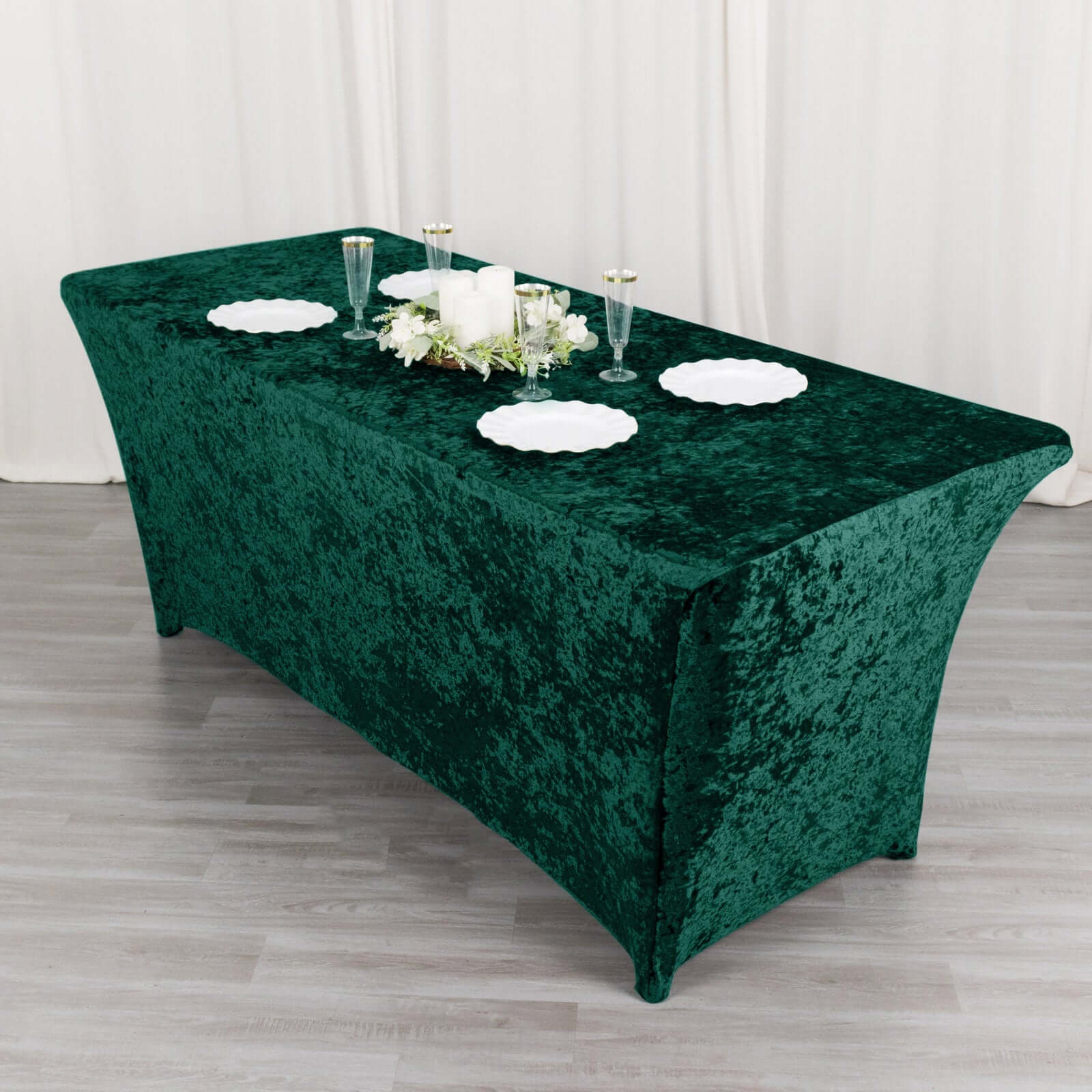 Crushed Velvet Stretch Rectangular Table Cover 6ft Hunter Emerald Green - Wrinkle-Free Tablecloth - Image 6