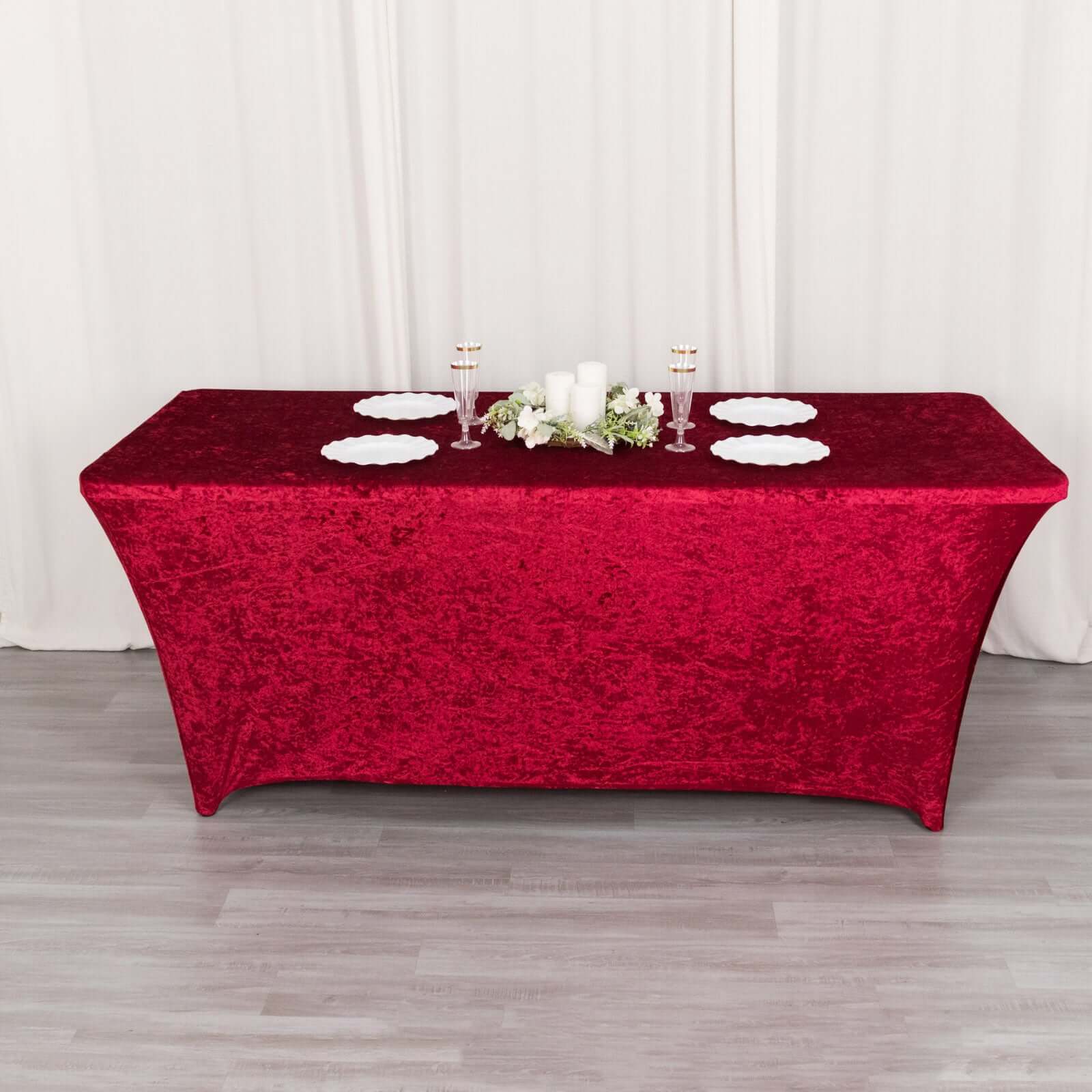 Crushed Velvet Stretch Rectangular Table Cover 6ft Red - Wrinkle-Free Tablecloth - Image 10