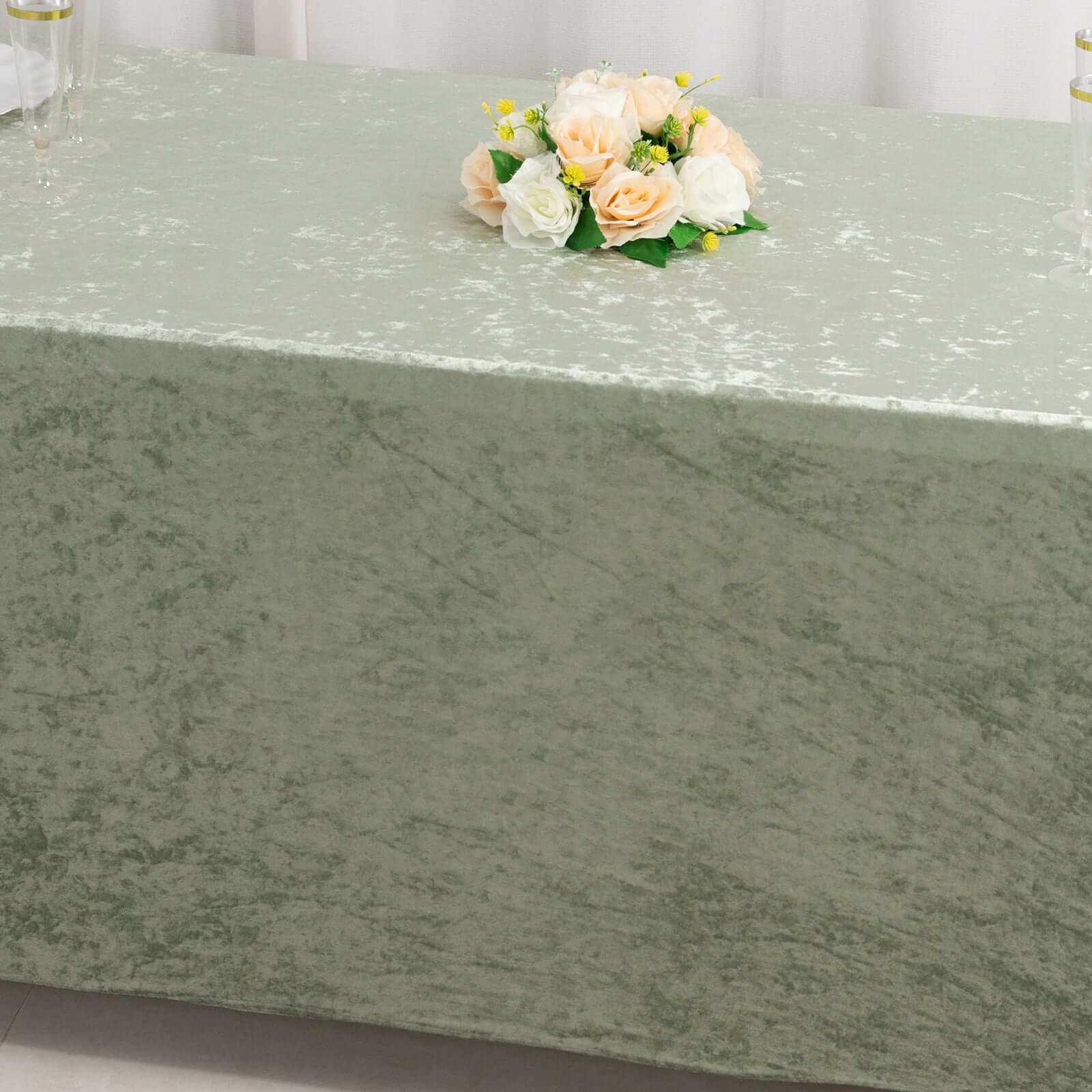 Crushed Velvet Stretch Rectangular Table Cover 6ft Sage Green - Wrinkle-Free Tablecloth - Image 7