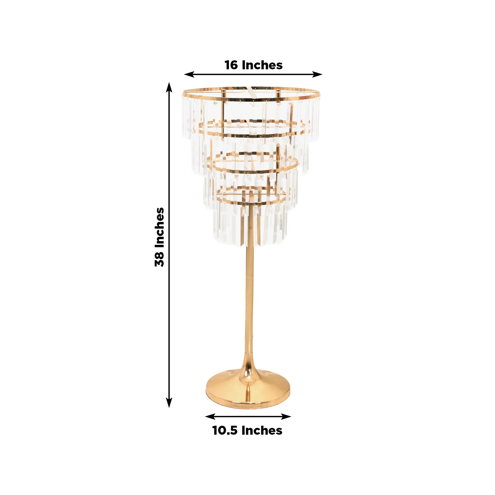 Crystal Pendant 4-Tier Table Centerpiece Chandelier – 38" Gold Metal Flower Stand with Round Frame & Base, Hanging Crystals - Image 3