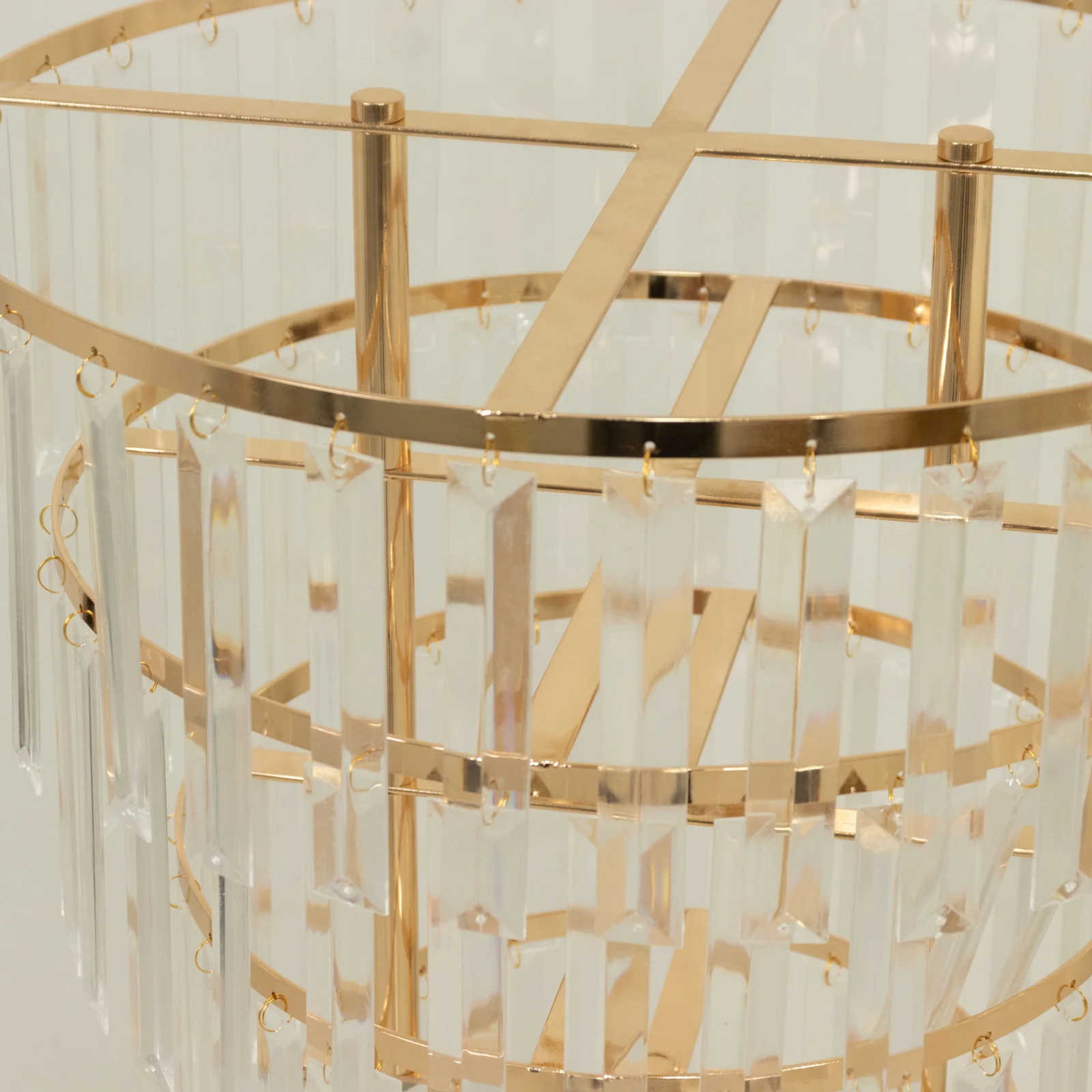 Crystal Pendant 4-Tier Table Centerpiece Chandelier – 38" Gold Metal Flower Stand with Round Frame & Base, Hanging Crystals - Image 9