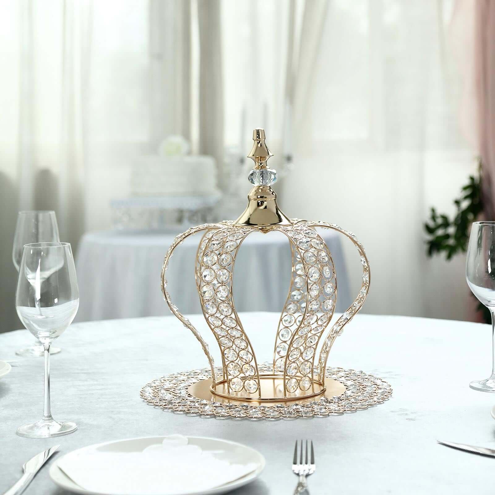 Crystal-Bead Royal Crown Cake Topper 14" Metallic Gold - Reusable Cake Centerpiece Decor for Royal-Themed Baby Showers Sweet 16 Cakes & Event Centerpieces - Image 2