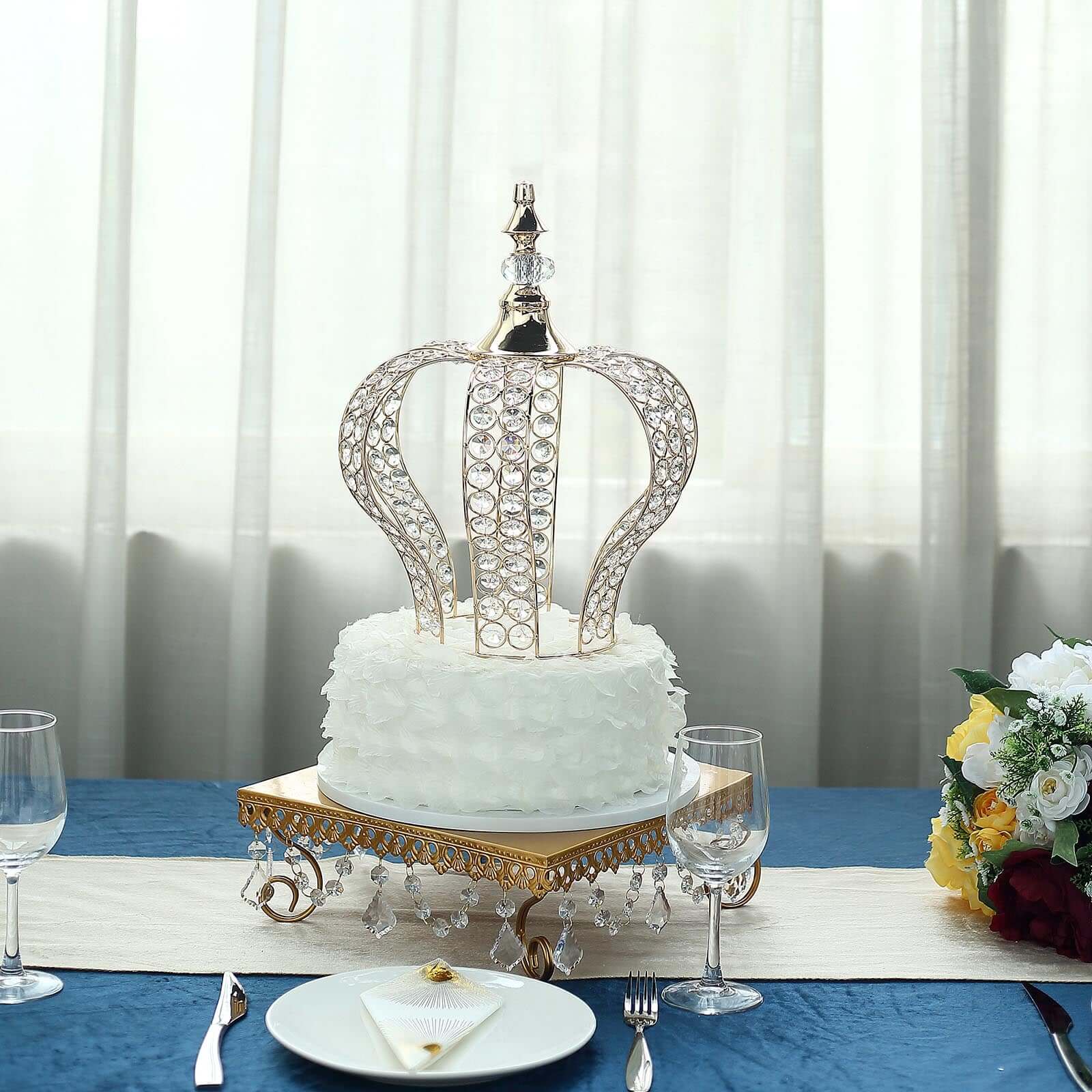 Crystal-Bead Royal Crown Cake Topper 14" Metallic Gold - Reusable Cake Centerpiece Decor for Royal-Themed Baby Showers Sweet 16 Cakes & Event Centerpieces - Image 7