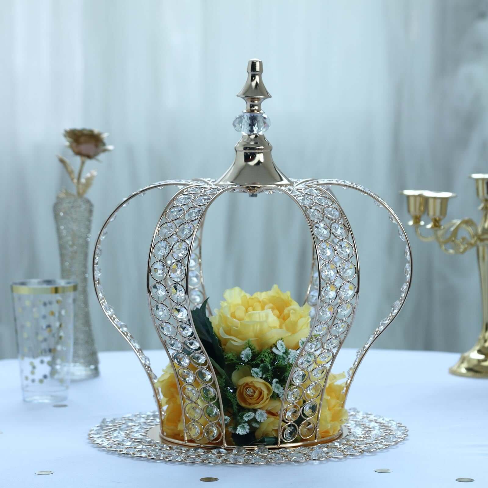 Crystal-Bead Royal Crown Cake Topper 16" Metallic Gold - Dazzling Cake Centerpiece Decor for Luxurious Birthdays Receptions & Romantic Celebrations - Image 7