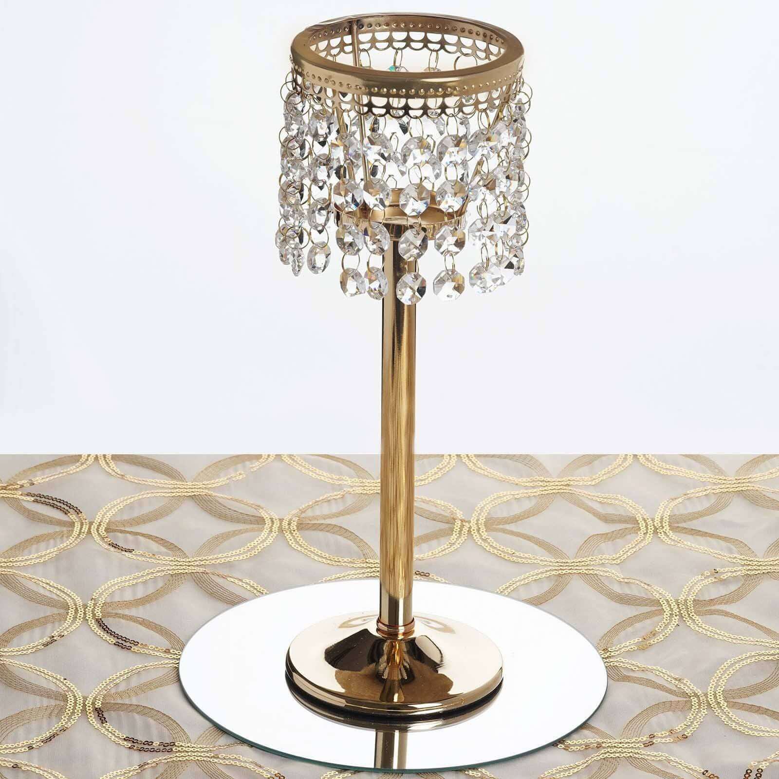 Crystal Beaded Chandelier Candle Holder 12" Gold - Stunning Metal Tealight Stand for Pillar Candles - Image 8