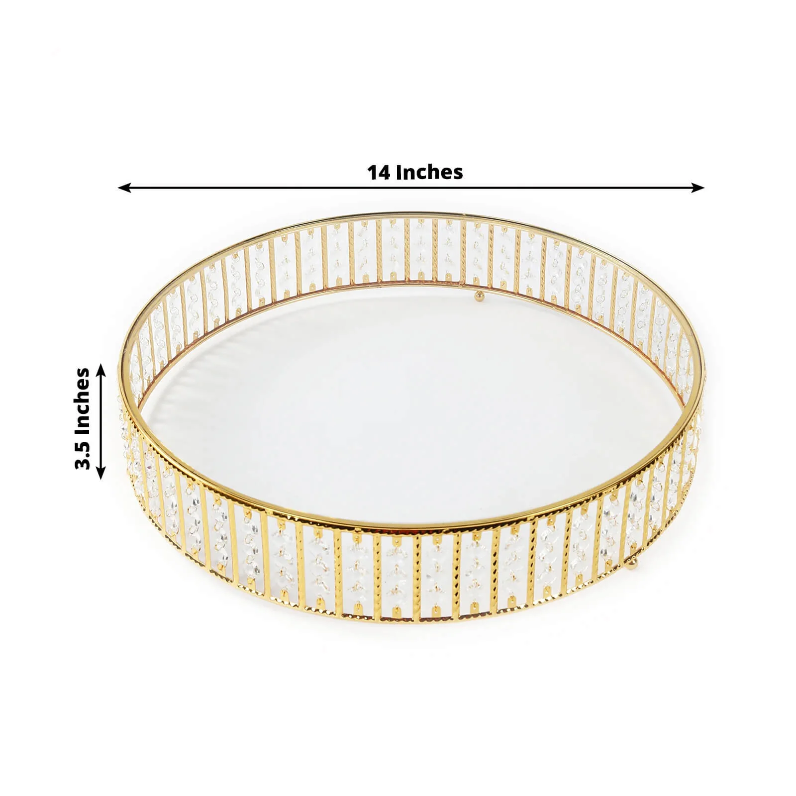 Crystal Cake Stand with Hanging Beads and Glass Top – 14" Round Gold Metal Dessert Display Tray - Image 2