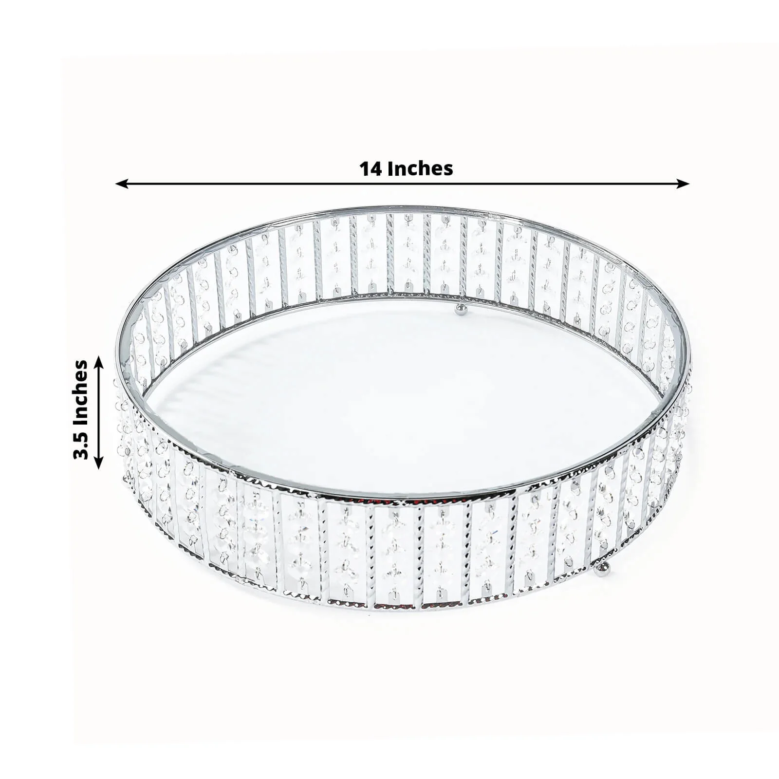 Crystal Cake Stand with Hanging Beads and Glass Top – 14" Round Silver Metal Dessert Display Tray - Image 2