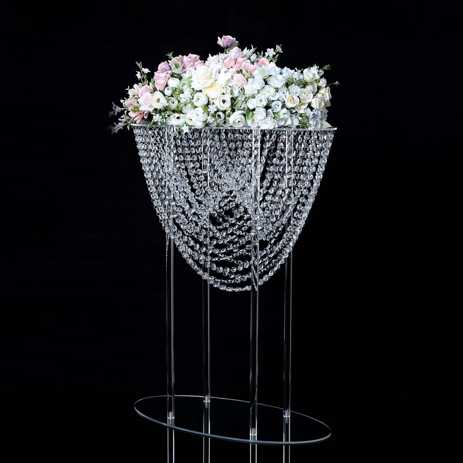 Acrylic Wedding Bouquet Pillar Centerpiece 32" Crystal Chandelier Design - Large Flower Arrangement Table Stand - Image 2