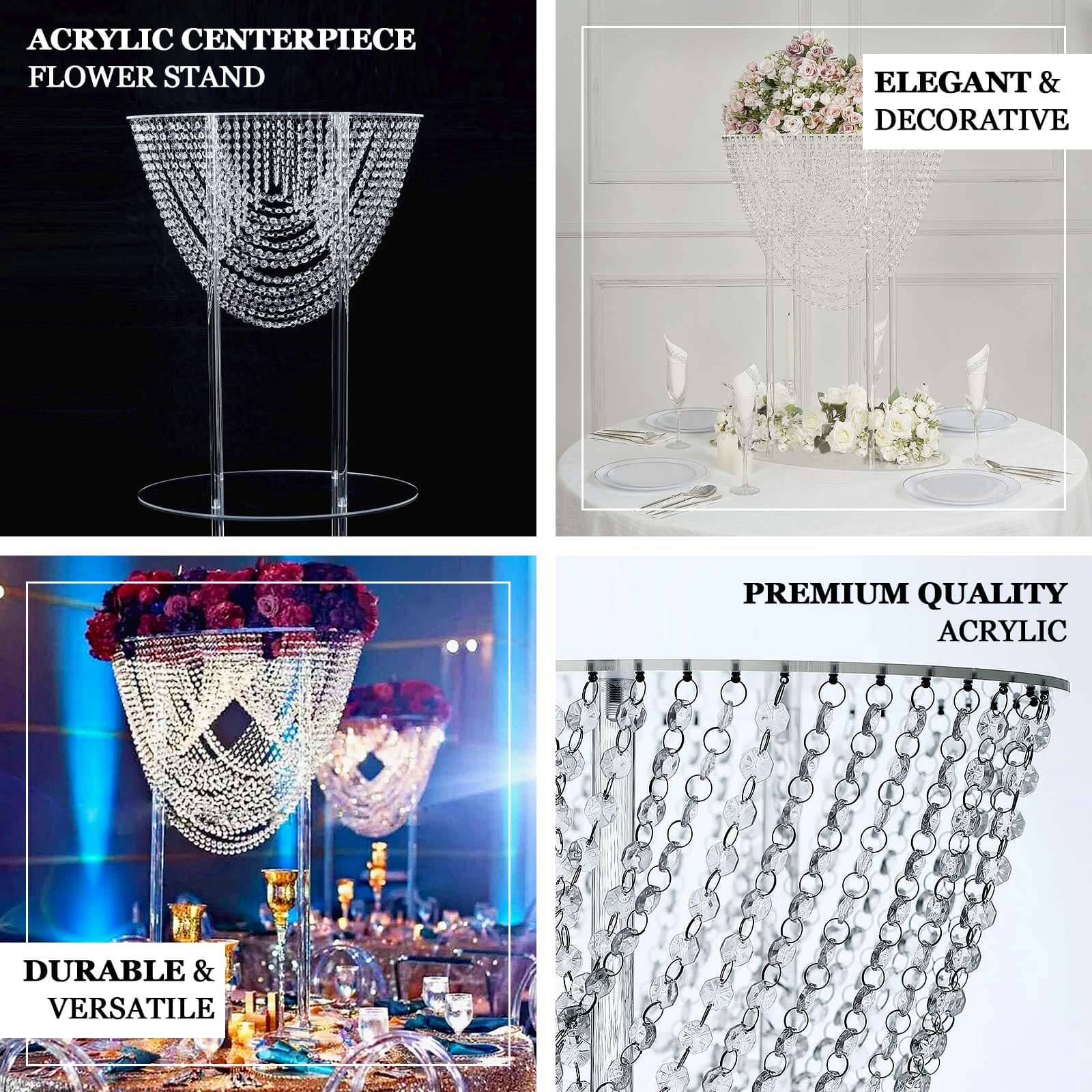 Acrylic Wedding Bouquet Pillar Centerpiece 32" Crystal Chandelier Design - Large Flower Arrangement Table Stand - Image 4