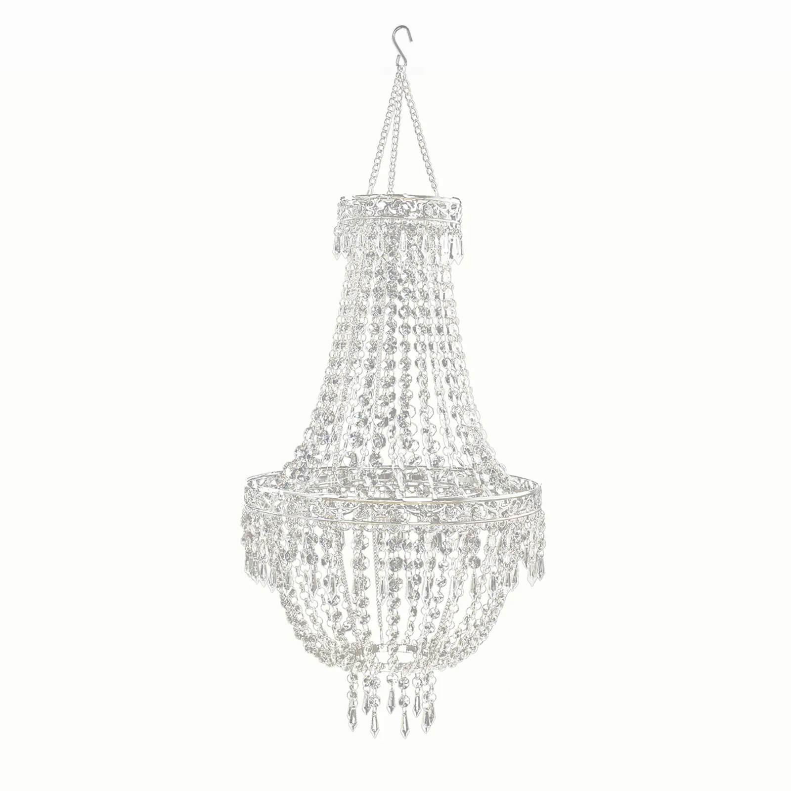 Empire Style Beaded Crystal Chandelier with Silver Ornate Metal Frame, Adjustable Hanging Farmhouse Pendant Ceiling Lighting - 2ft - Image 2