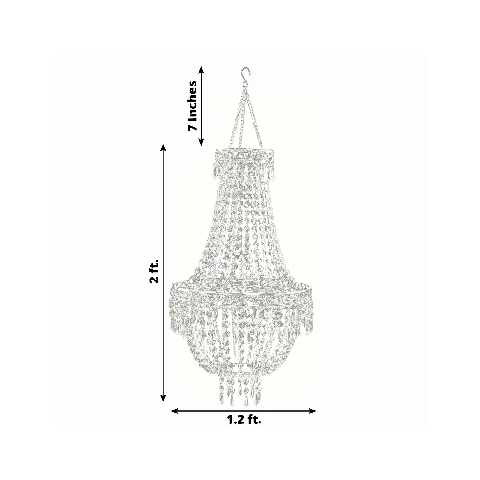 Empire Style Beaded Crystal Chandelier with Silver Ornate Metal Frame, Adjustable Hanging Farmhouse Pendant Ceiling Lighting - 2ft - Image 3