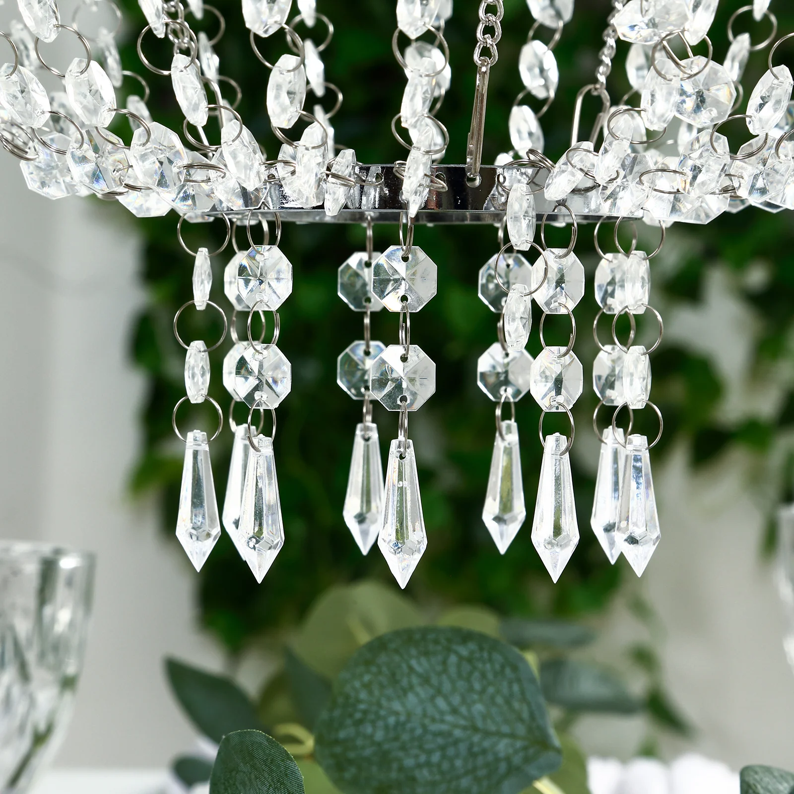 Empire Style Beaded Crystal Chandelier with Silver Ornate Metal Frame, Adjustable Hanging Farmhouse Pendant Ceiling Lighting - 2ft - Image 8