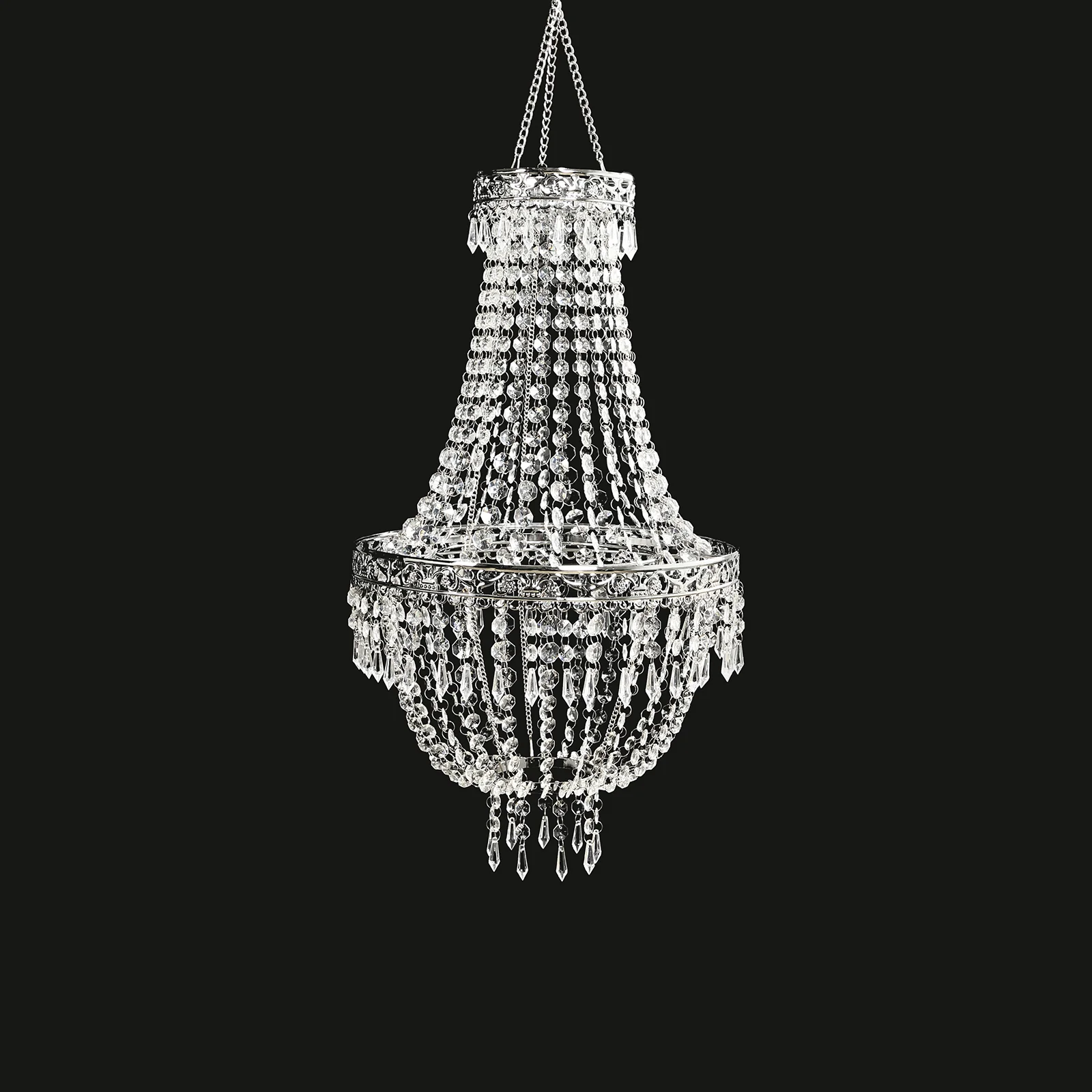 Empire Style Beaded Crystal Chandelier with Silver Ornate Metal Frame, Adjustable Hanging Farmhouse Pendant Ceiling Lighting - 3ft - Image 12