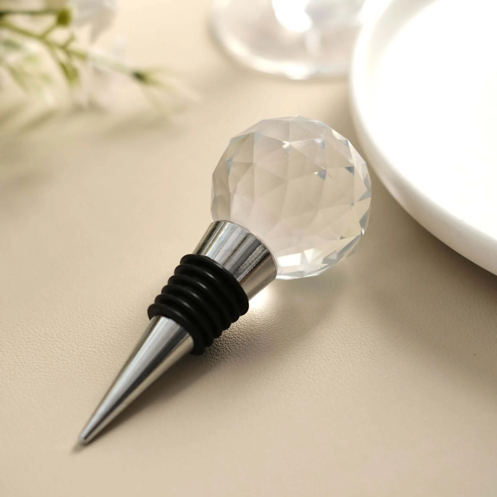 Crystal Glass Ball Metal Wine Bottle Stopper Plug Party Favor Gift Box - Clear Box, Thank You Card, and Ribbon Included - Image 8