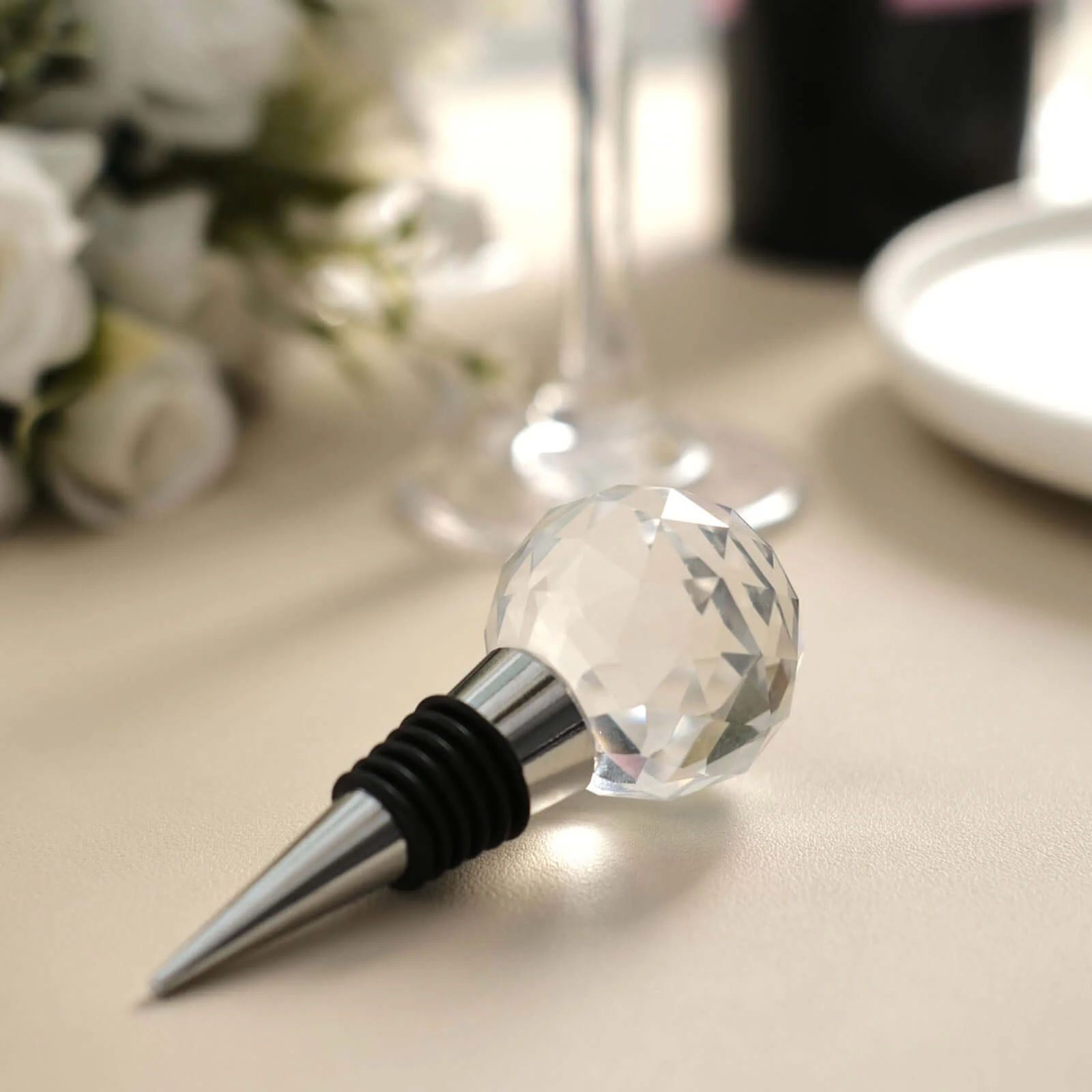 Crystal Glass Ball Metal Wine Bottle Stopper Plug Party Favor Gift Box - Clear Box, Thank You Card, and Ribbon Included - Image 9
