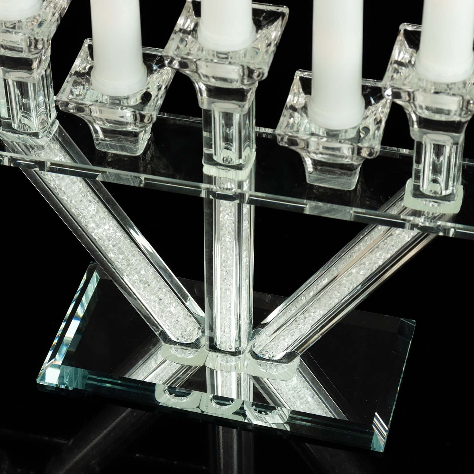 Crystal Glass Candelabra With Crystal Filler 12" - 7-Branch Taper Candle Stick Holder Stand Table Centerpiece With Mirror Base - Image 13