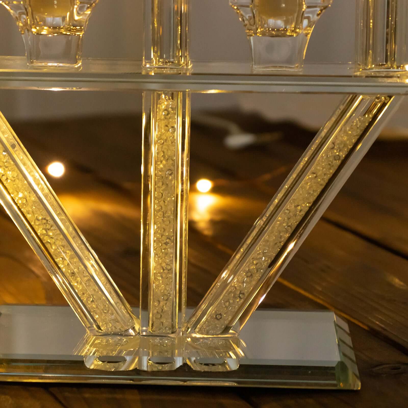 Crystal Glass Candelabra With Crystal Filler 12" - 7-Branch Taper Candle Stick Holder Stand Table Centerpiece With Mirror Base - Image 2