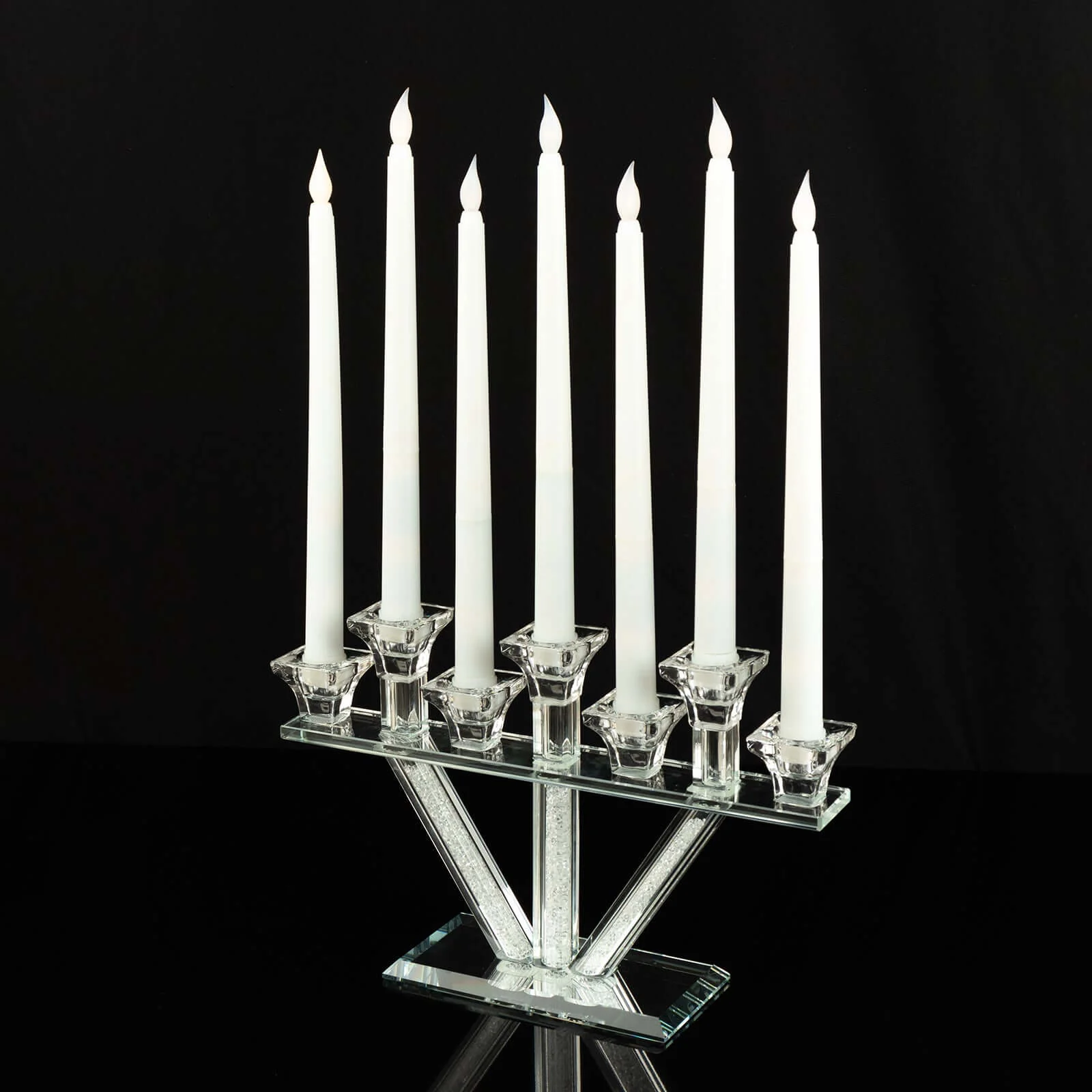 Crystal Glass Candelabra With Crystal Filler 12" - 7-Branch Taper Candle Stick Holder Stand Table Centerpiece With Mirror Base - Image 4