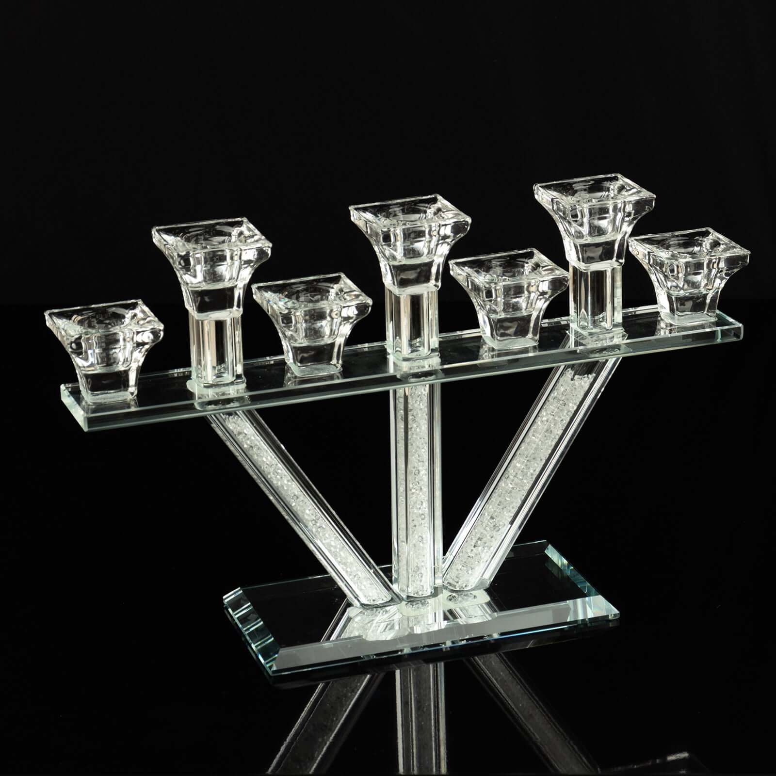 Crystal Glass Candelabra With Crystal Filler 12" - 7-Branch Taper Candle Stick Holder Stand Table Centerpiece With Mirror Base - Image 7