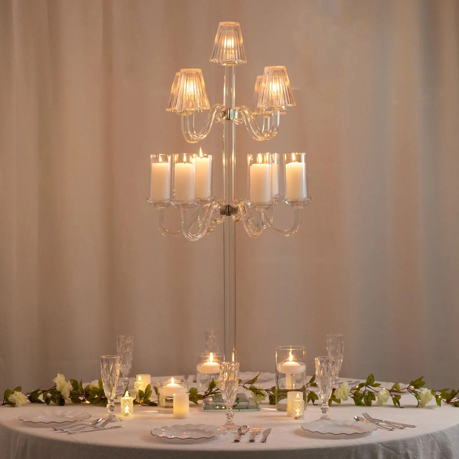 Crystal Glass Floor Candelabra – 11-Arm Candle Holder for Taper