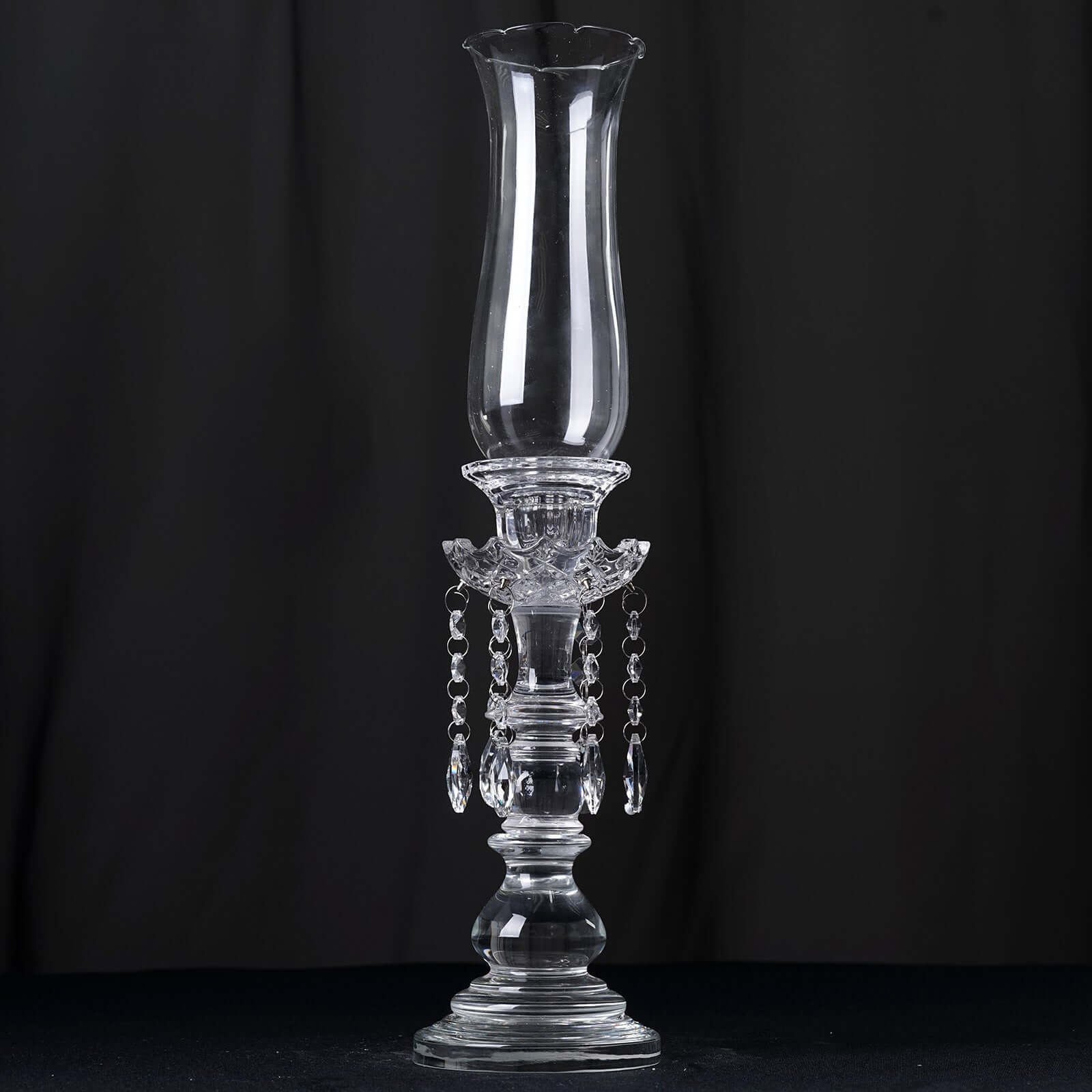 Crystal Glass Hurricane Candle Taper Candlestick Holder 20" - Decorative Piece With Chandelier Chains