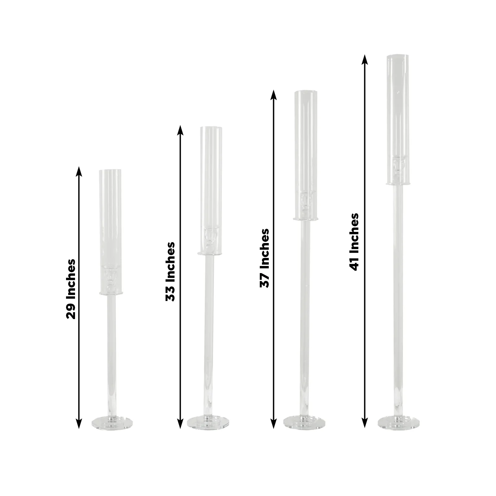 Set of 4 Crystal Glass Hurricane Taper Candle Holders, Clear Cylinder Chimney Tubes - Decorative Tall Candle Stands 29", 33", 37", 41" - Image 2