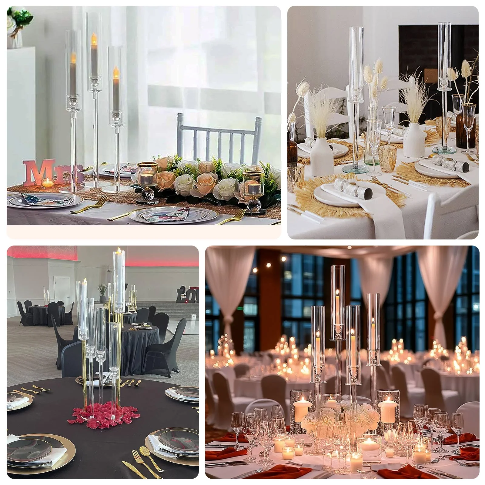 Set of 4 Crystal Glass Hurricane Taper Candle Holders, Clear Cylinder Chimney Tubes - Decorative Tall Candle Stands 29", 33", 37", 41" - Image 4