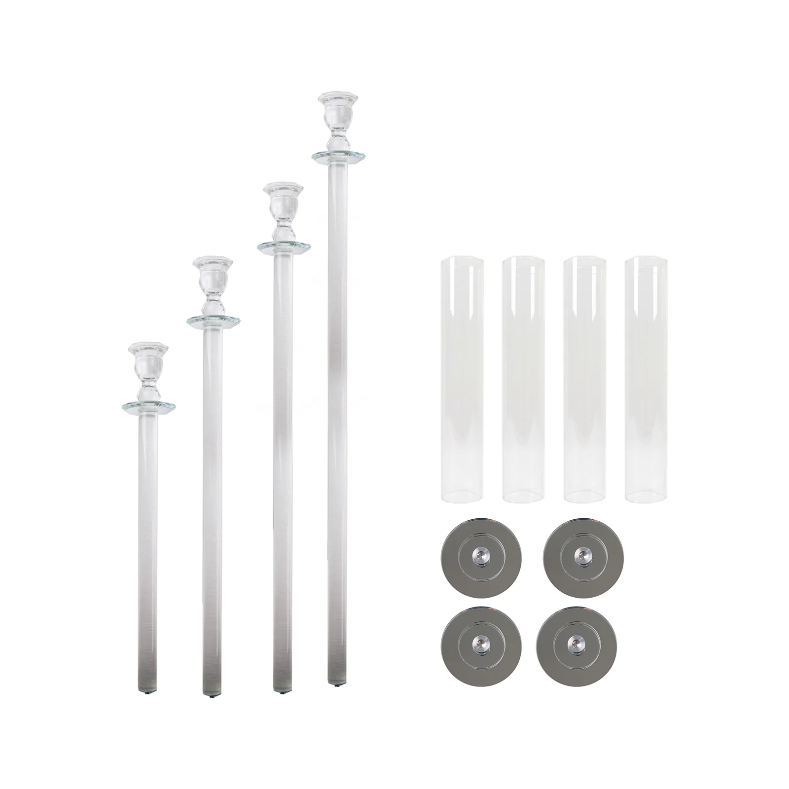 Set of 4 Crystal Glass Hurricane Taper Candle Holders, Clear Cylinder Chimney Tubes - Decorative Tall Candle Stands 29", 33", 37", 41" - Image 7