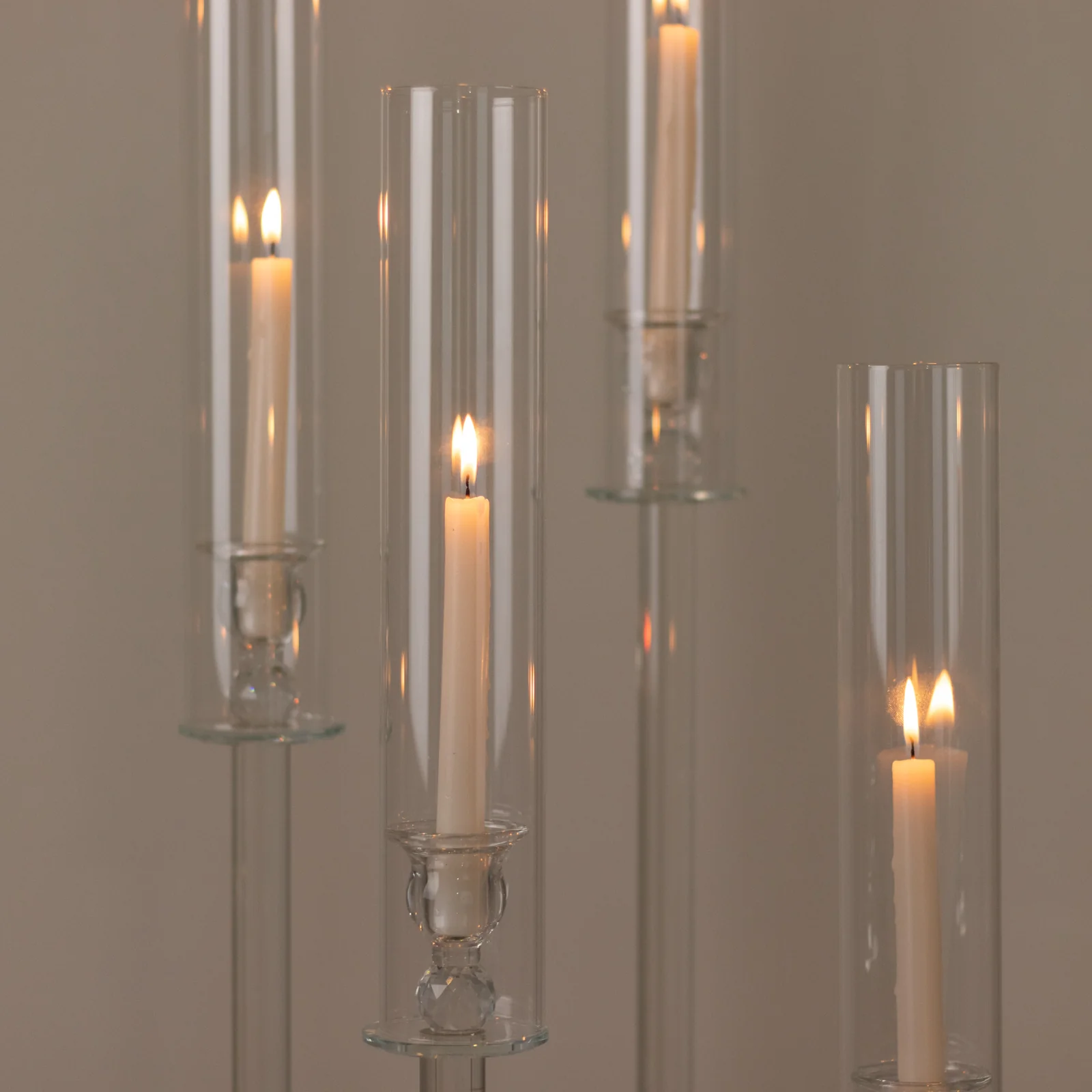 Set of 4 Crystal Glass Hurricane Taper Candle Holders, Clear Cylinder Chimney Tubes - Decorative Tall Candle Stands 29", 33", 37", 41" - Image 8