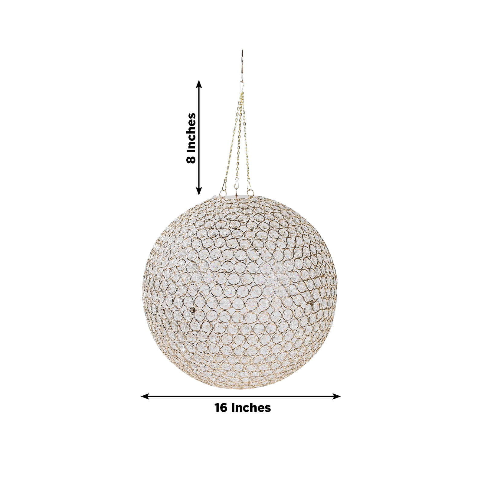 Crystal Globe Chandelier Pendant – 16" Hanging Beaded Ball with Gold Metal Hook & Chain, Decorative Accent - Image 3