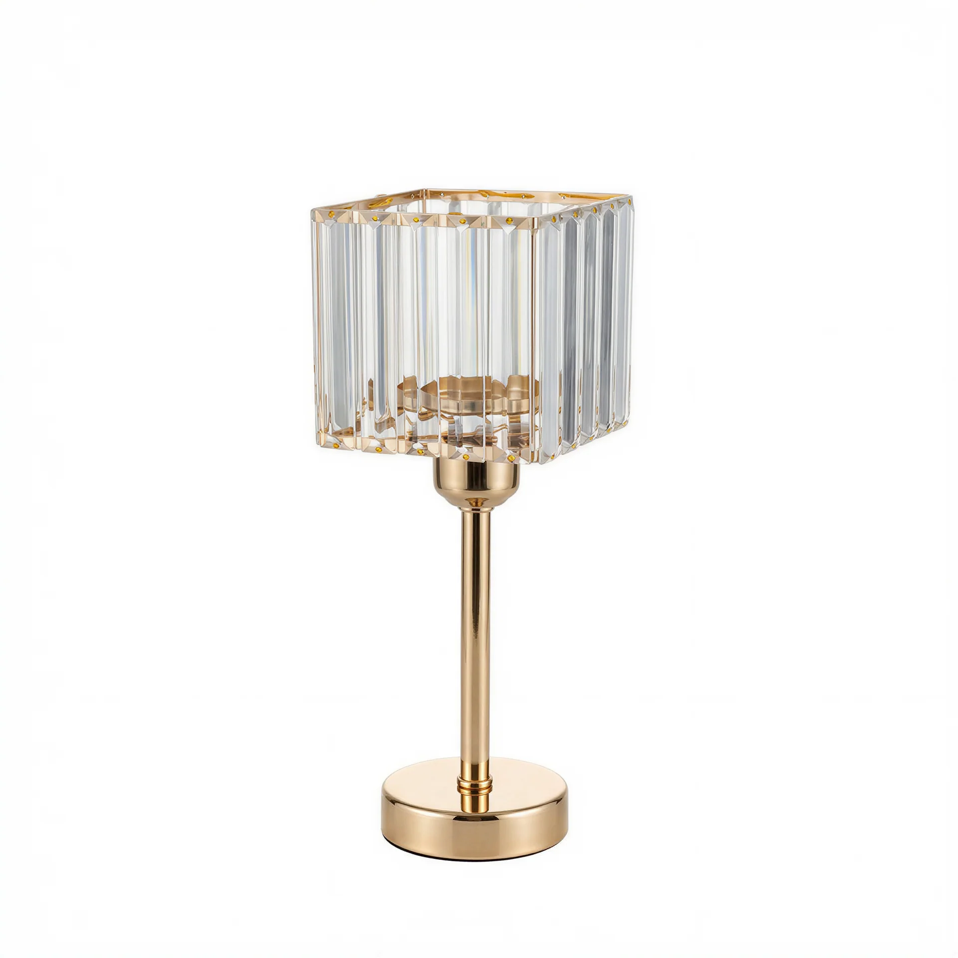 2 Pack Gold Crystal Hurricane Candle Holders – 13" Square Glass Pillar Candle Stands, Crystal Pendant Design - Image 2