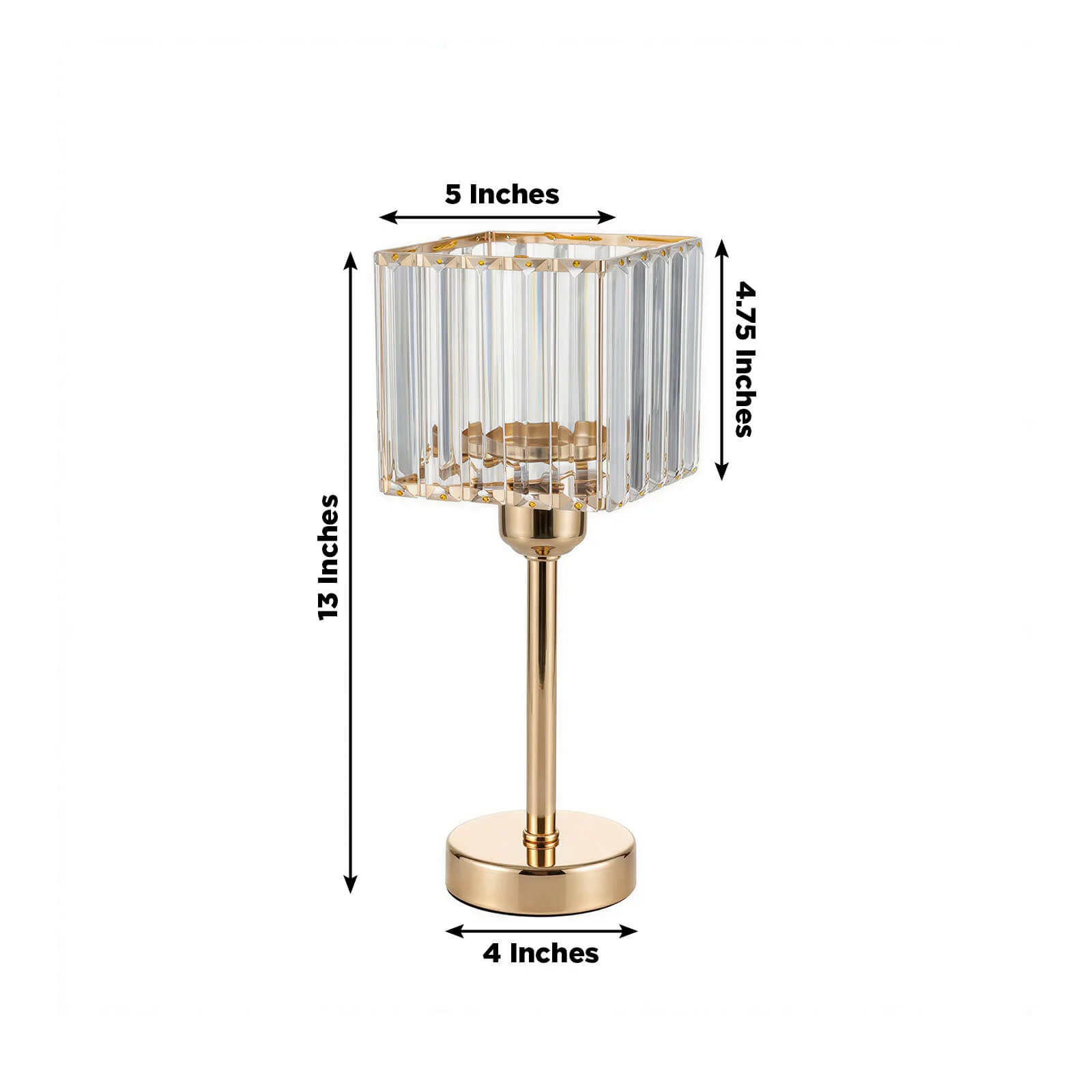 2 Pack Gold Crystal Hurricane Candle Holders – 13" Square Glass Pillar Candle Stands, Crystal Pendant Design - Image 3