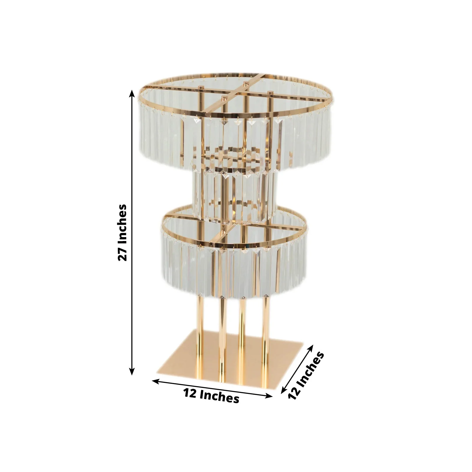Crystal Pendant 3-Tier Table Centerpiece Chandelier in Gold, 27" Flower Stand Metal Vase Round Pedestal with Hanging Crystals - Image 2