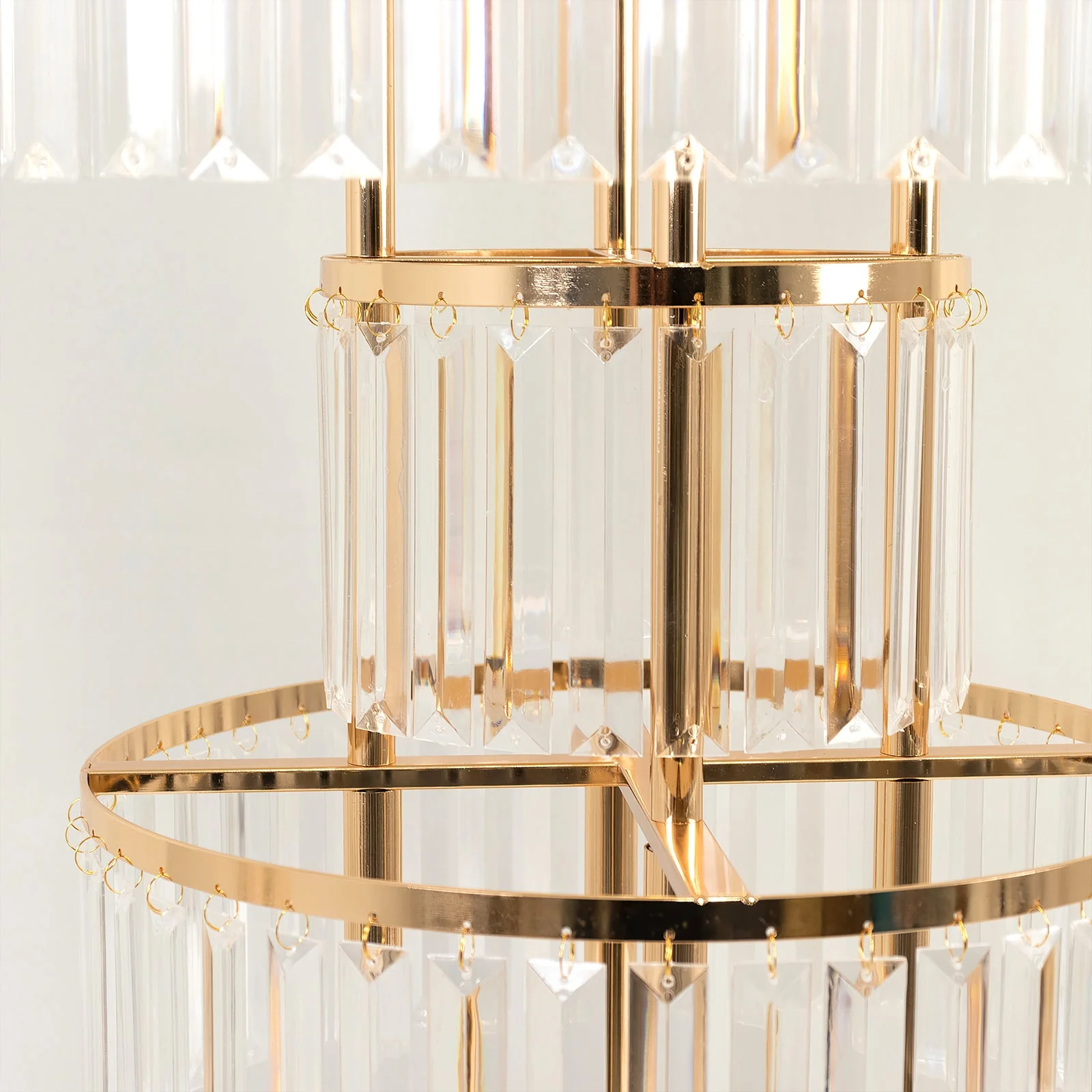 Crystal Pendant 3-Tier Table Centerpiece Chandelier in Gold, 27" Flower Stand Metal Vase Round Pedestal with Hanging Crystals - Image 5