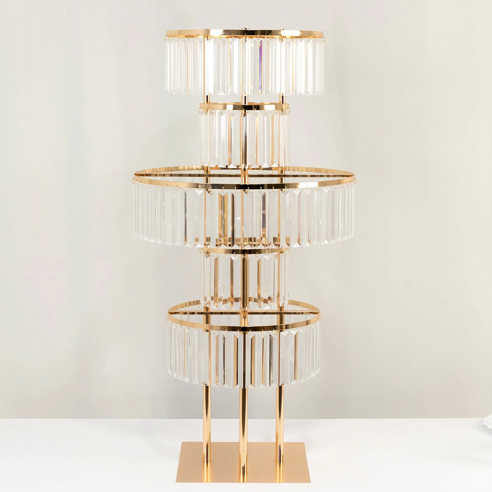 Crystal Pendant 5-Tier Table Centerpiece Chandelier in Gold, 40" Flower Stand Metal Vase Round Pedestal with Hanging Crystals - Image 2
