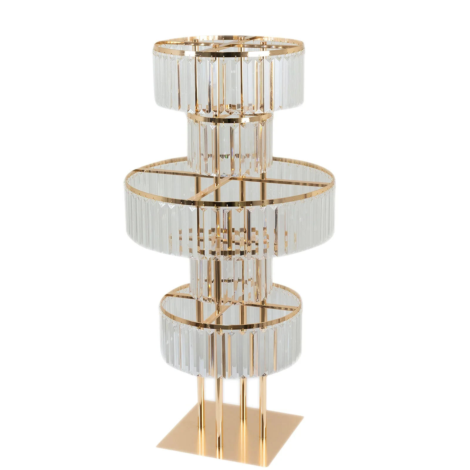 Crystal Pendant 5-Tier Table Centerpiece Chandelier in Gold, 40" Flower Stand Metal Vase Round Pedestal with Hanging Crystals - Image 6