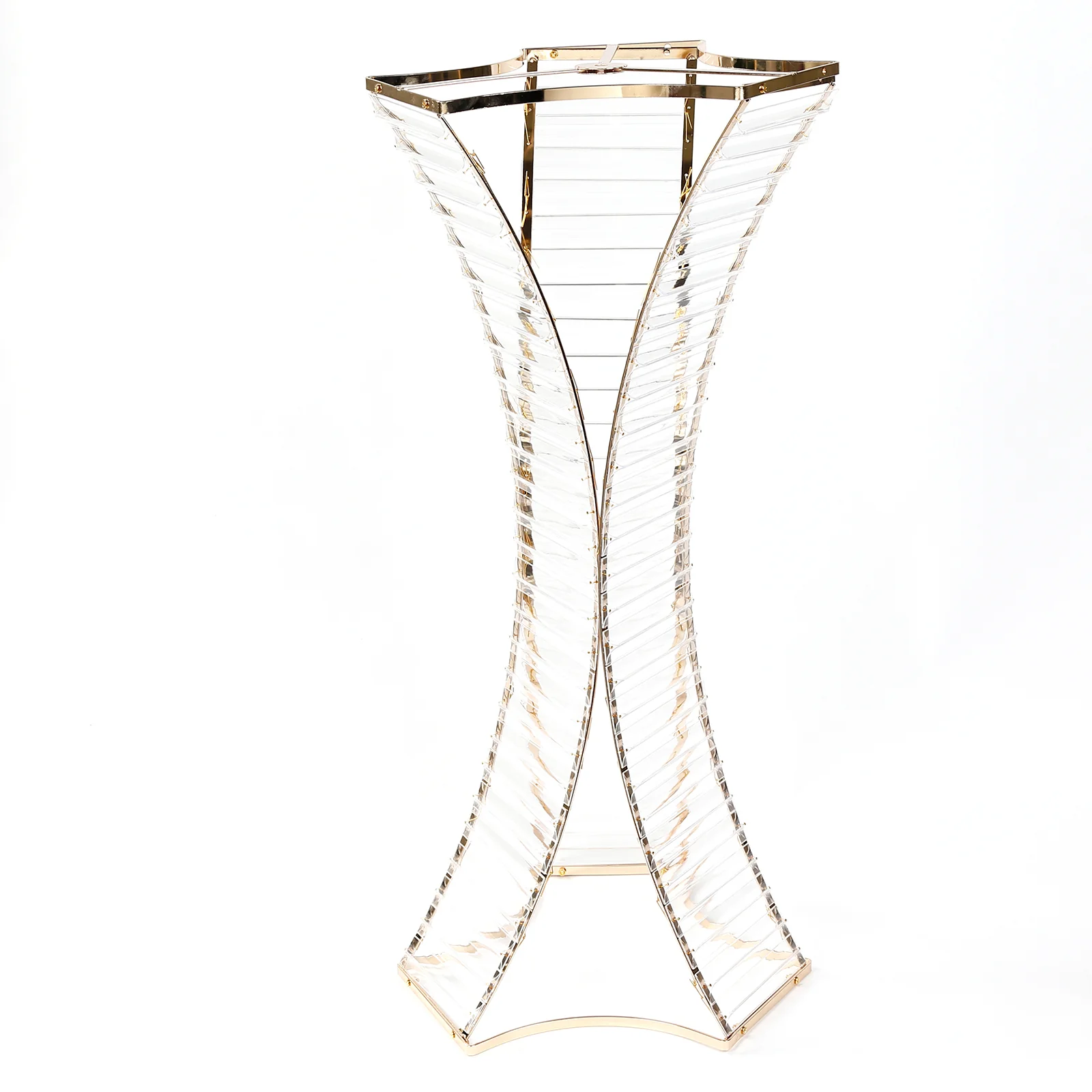Crystal Pendant Flower Stand with Gold Metal Frame – 32" Hourglass Column Vase Holder for Floral Arrangements & Table Centerpieces - Image 2