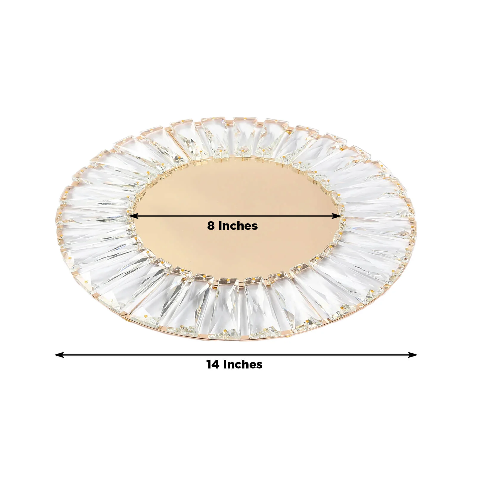 2 Pack Crystal Pendant Metal Charger Plates – 14" Round Gold Mirror Glass Decorative Table Chargers - Image 3